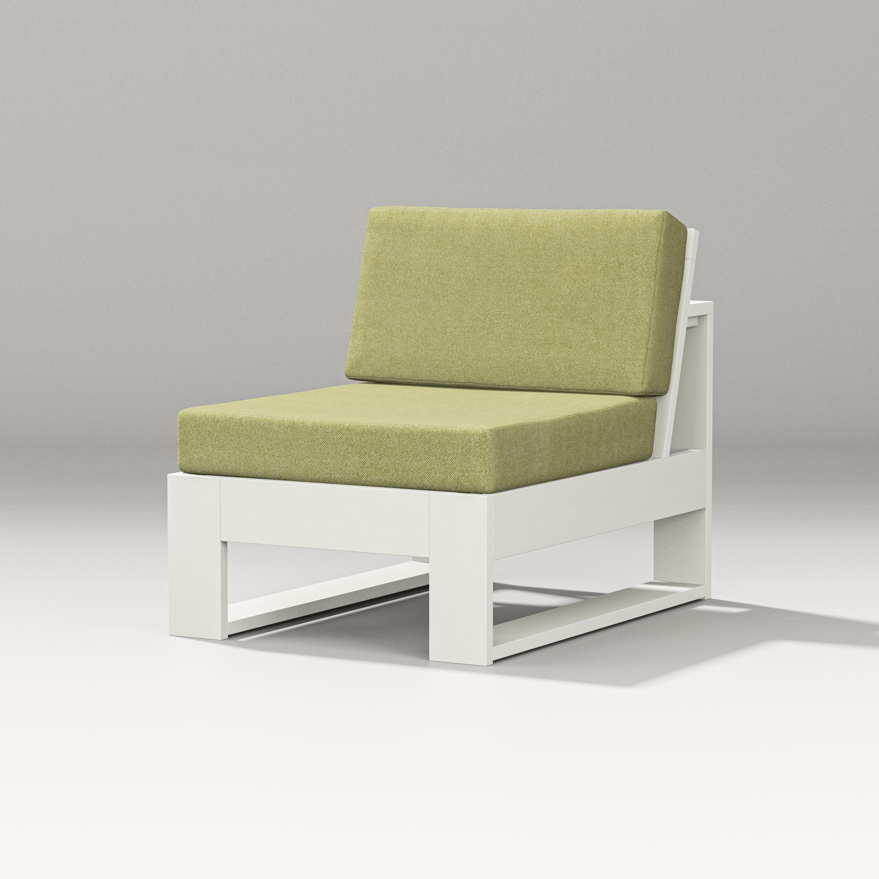 PW Designer Series Latitude Modular Armless Chair in Vintage White / Chartreuse Boucle