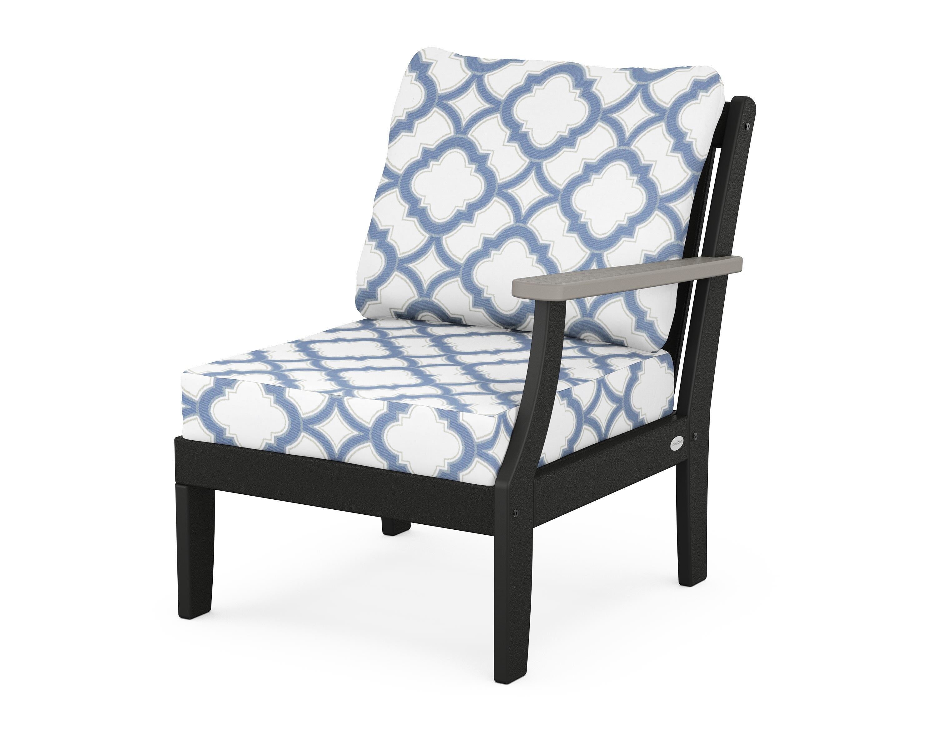 POLYWOOD® Braxton Modular Right Arm Chair in Black / Driftwood / Trellis Sky Blue