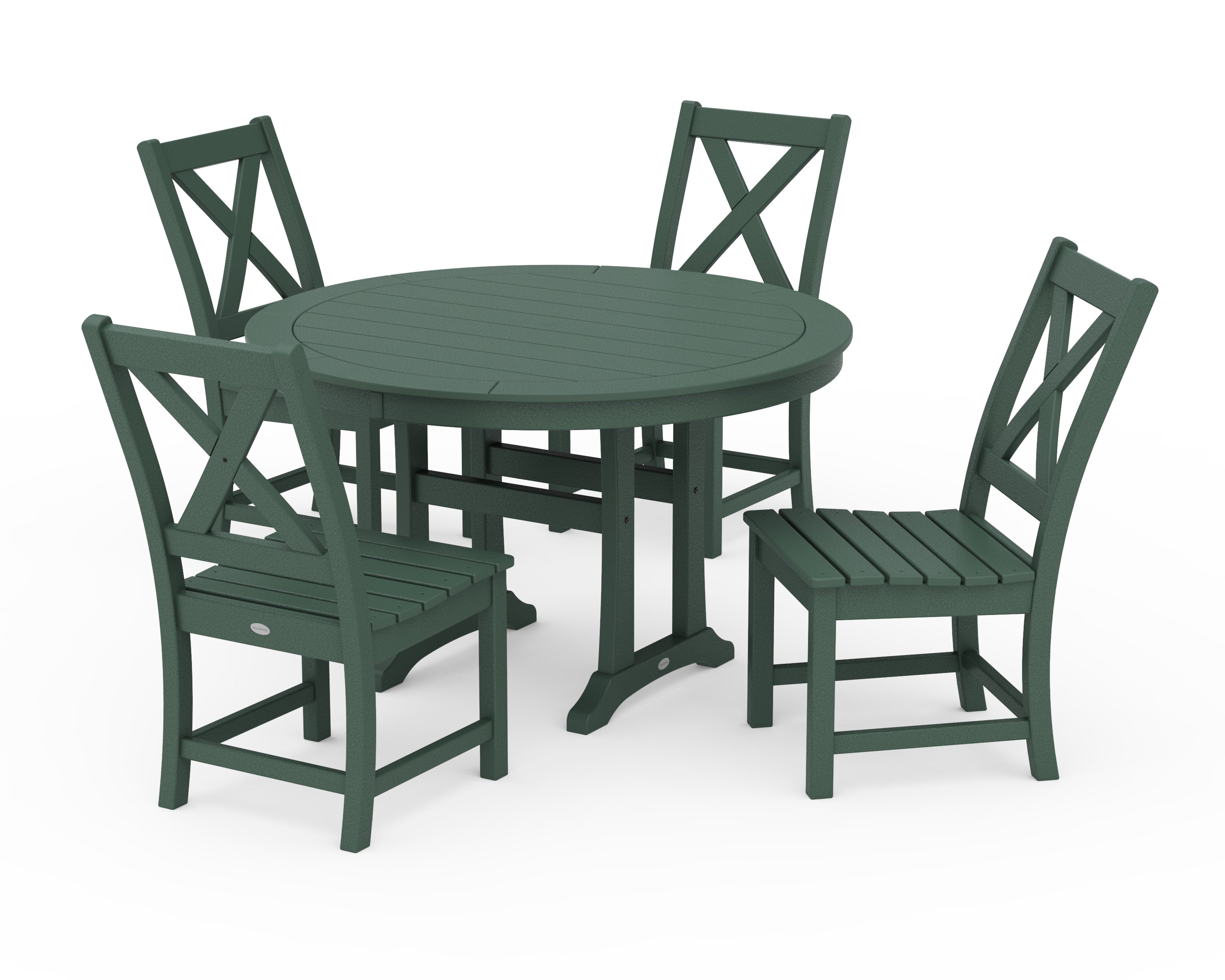 POLYWOOD® Braxton Side Chair 5-Piece Round Dining Set With Trestle Legs in Green