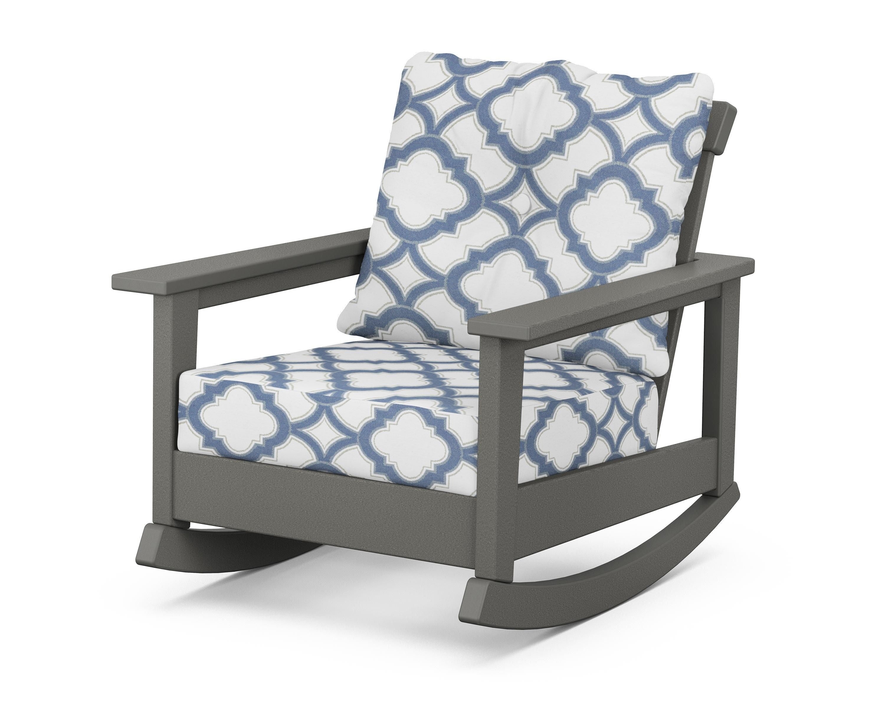 POLYWOOD® Prescott Deep Seating Rocking Chair in Slate Grey / Trellis Sky Blue
