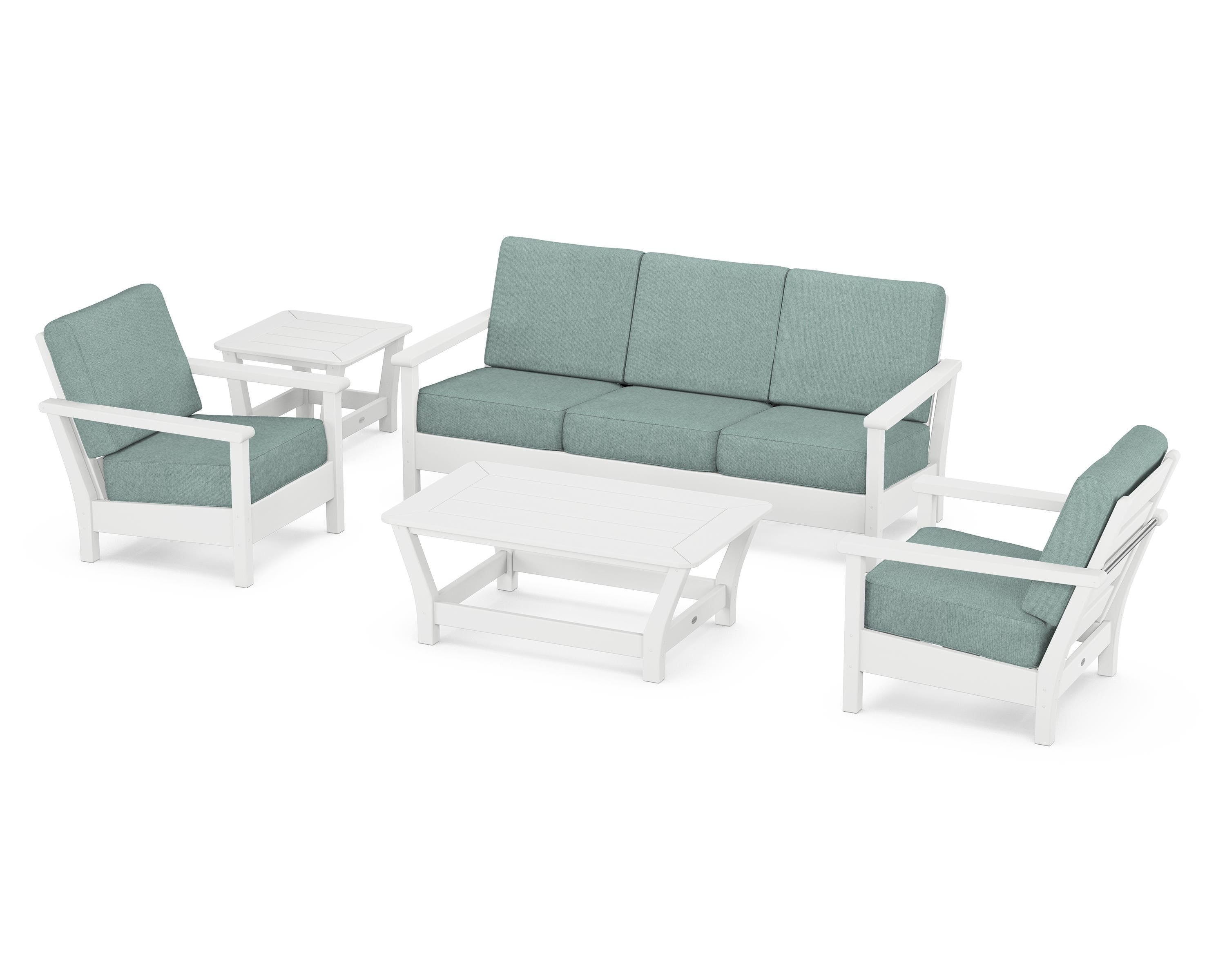 POLYWOOD® Harbour 5-Piece Deep Seating Set in White / Glacier Spa