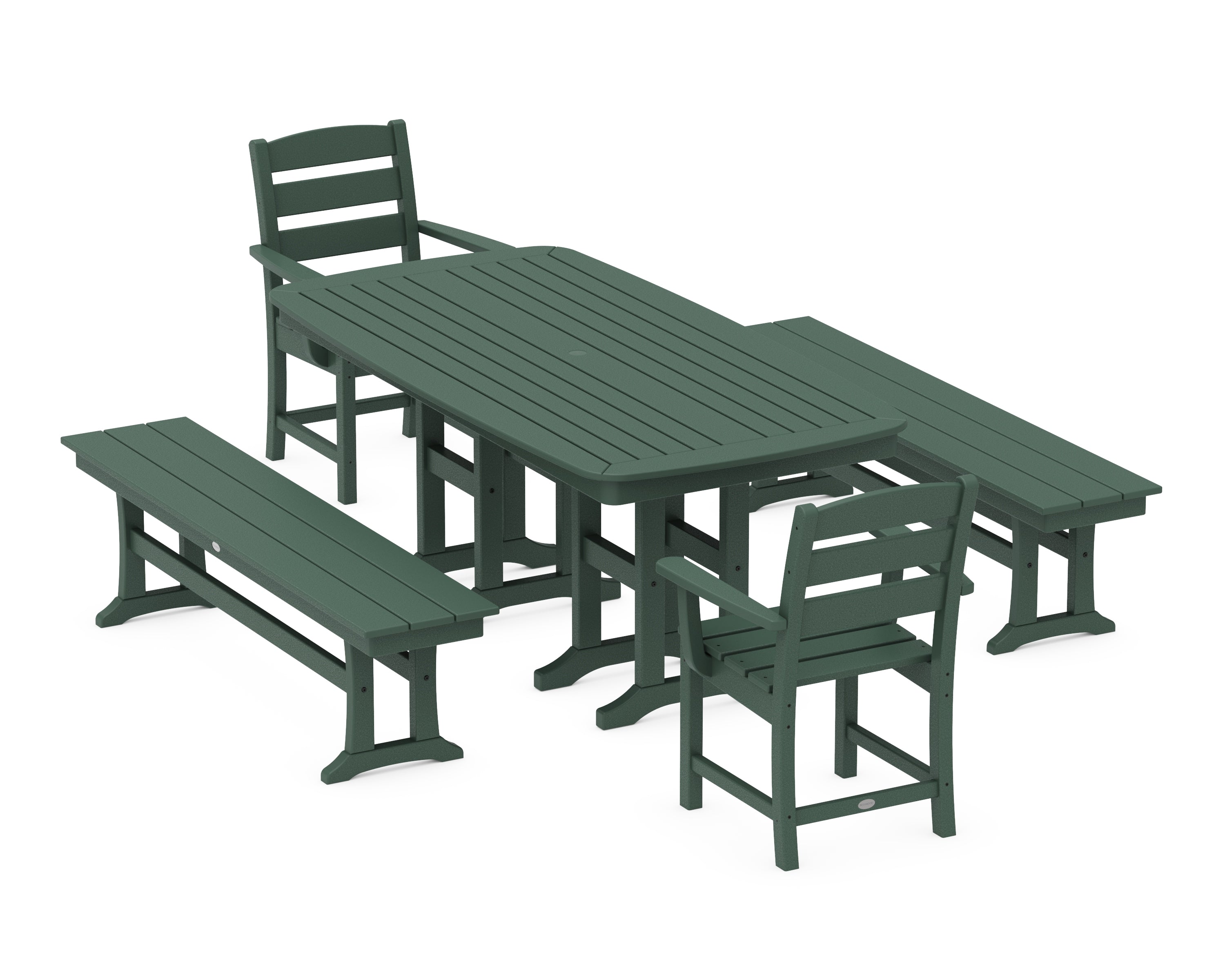 POLYWOOD® Lakeside 5-Piece Dining Set with Benches in Green