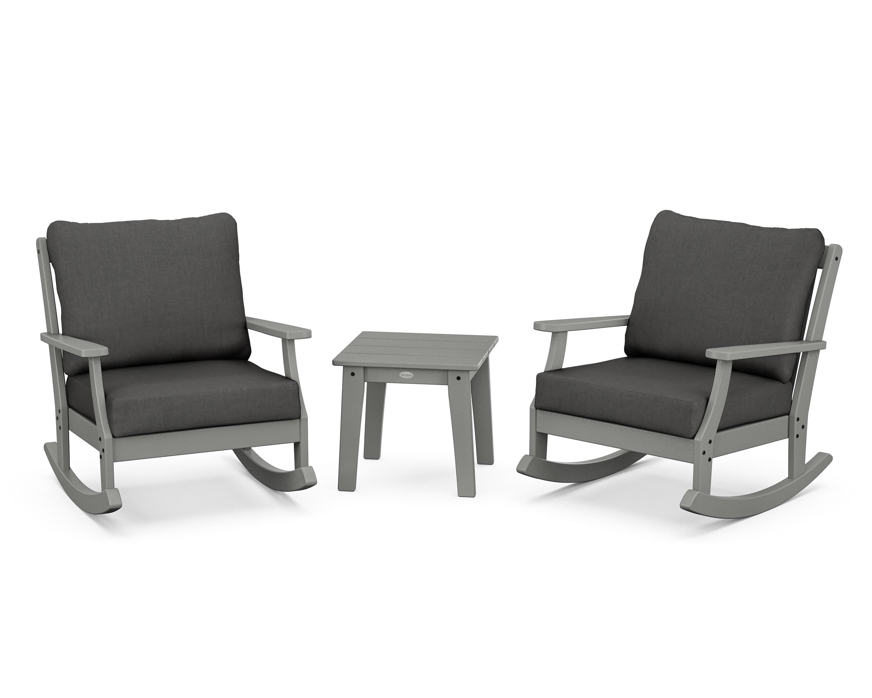 POLYWOOD® Braxton 3-Piece Deep Seating Rocker Set in Slate Grey / Spectrum Carbon