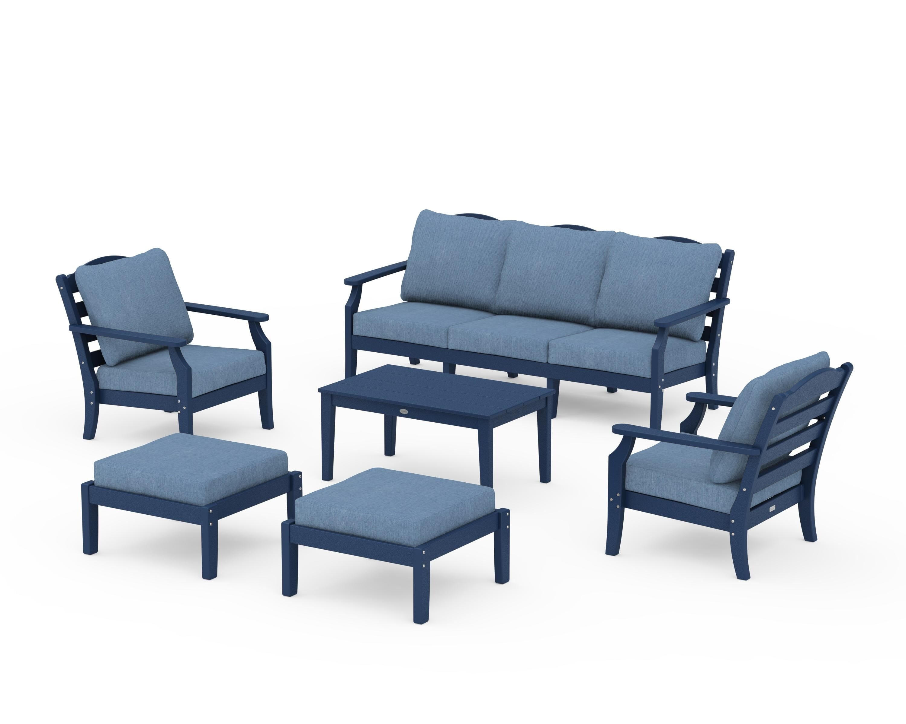 Draper James™ by POLYWOOD® Savannah 6-Piece Lounge Sofa Set in Navy / Sky Blue