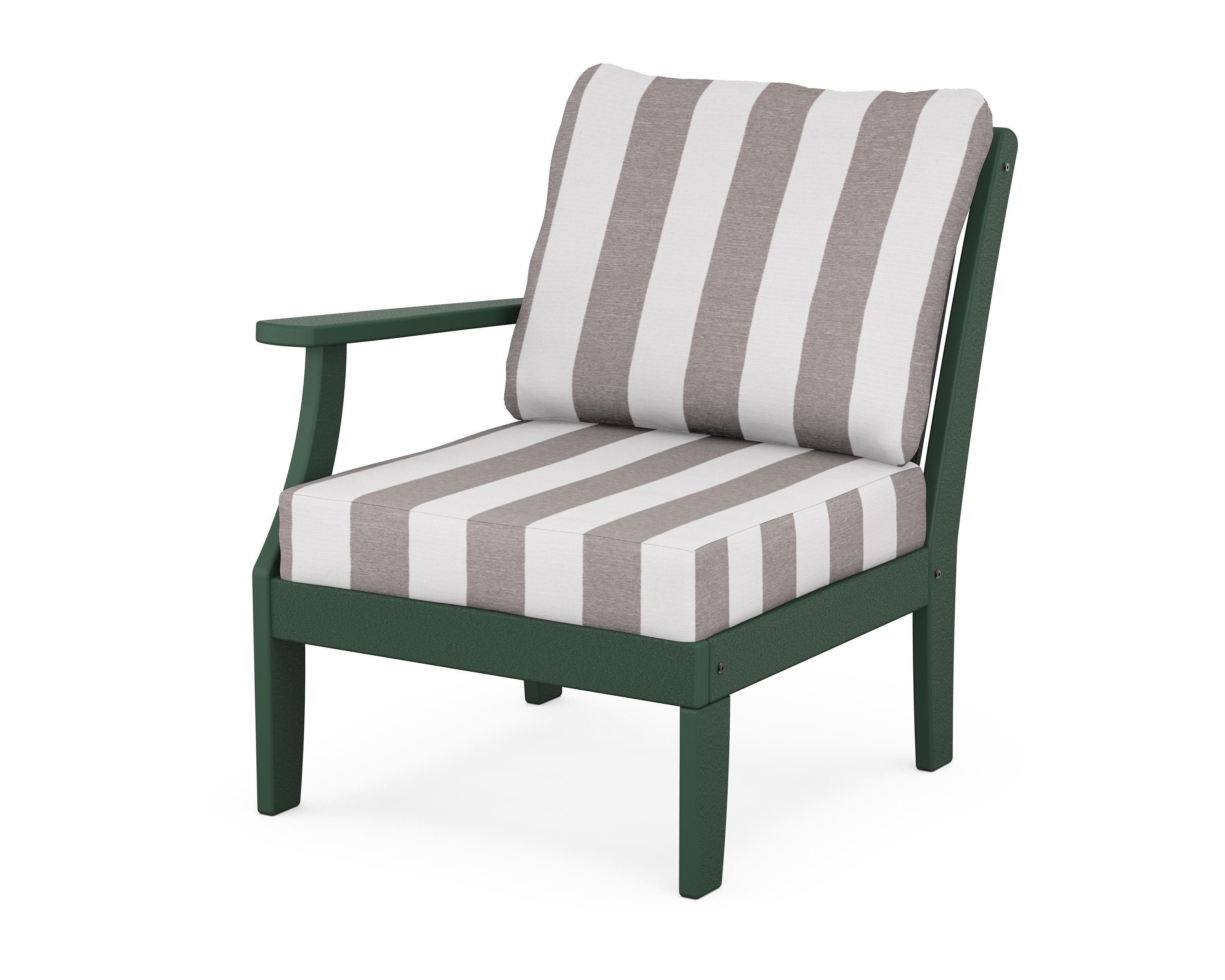 POLYWOOD® Braxton Modular Left Arm Chair in Green / Cabana Stripe Grey Mist