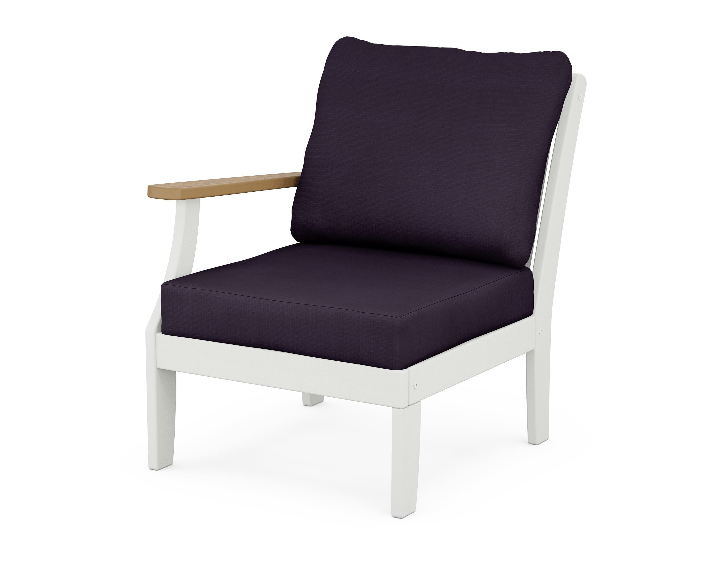 POLYWOOD® Braxton Modular Left Arm Chair in White / Natural / Navy Linen