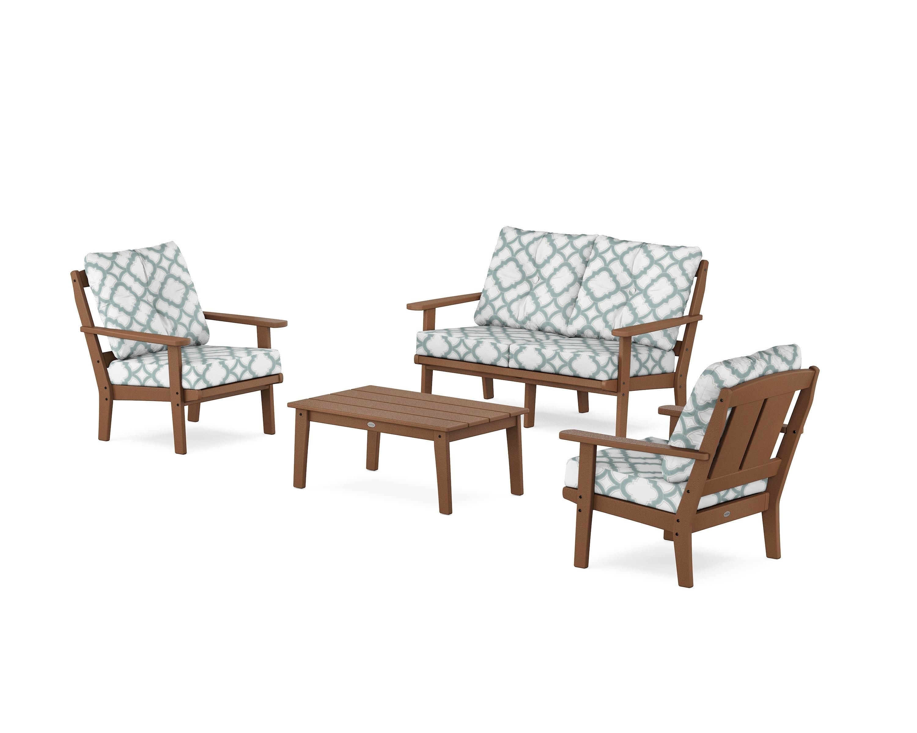 POLYWOOD® Mission 4-Piece Deep Seating Set with Loveseat in Teak / Trellis Glacier Spa