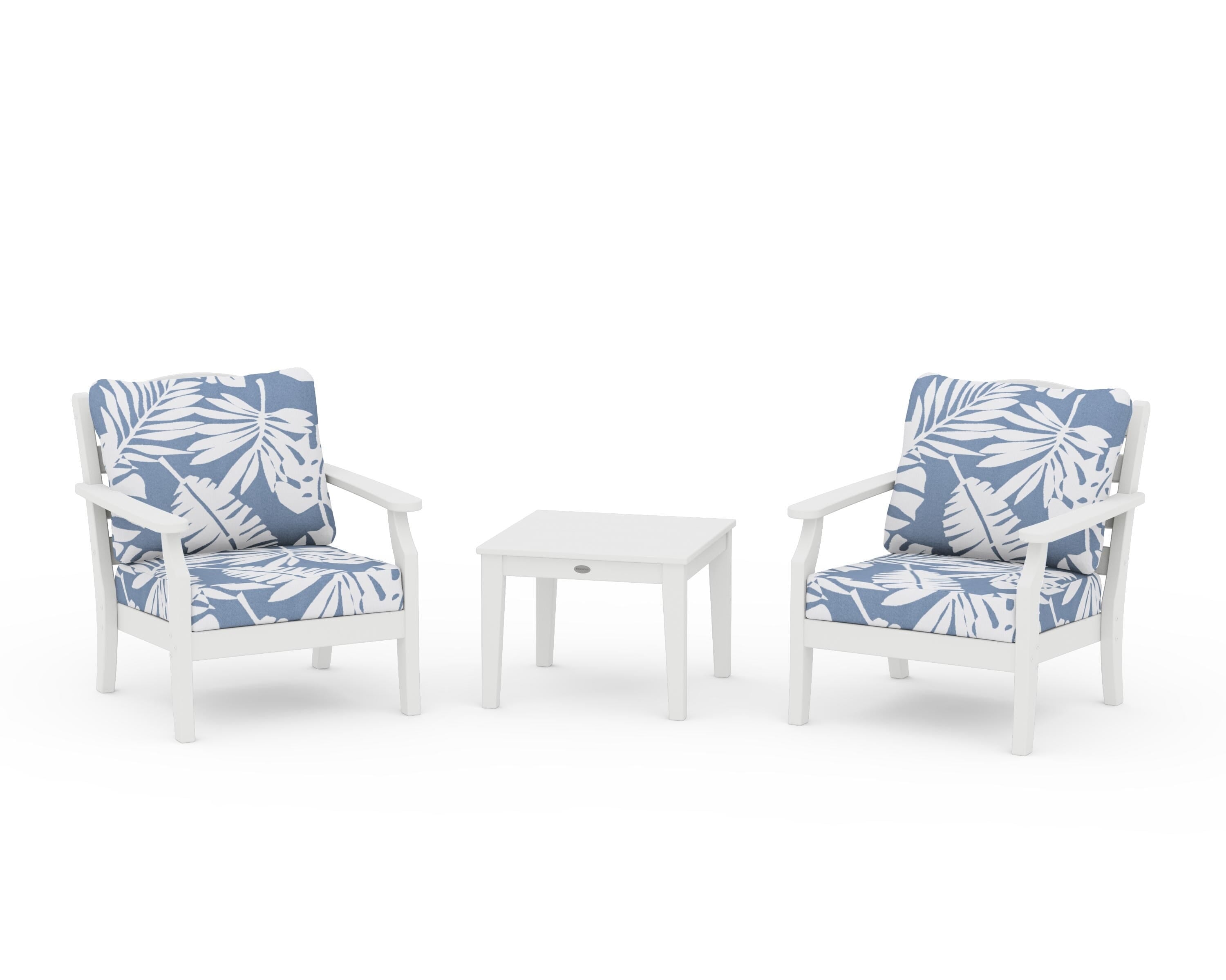 Draper James™ by POLYWOOD® Savannah 3-Piece Deep Seating Set in White / Leaf Sky Blue