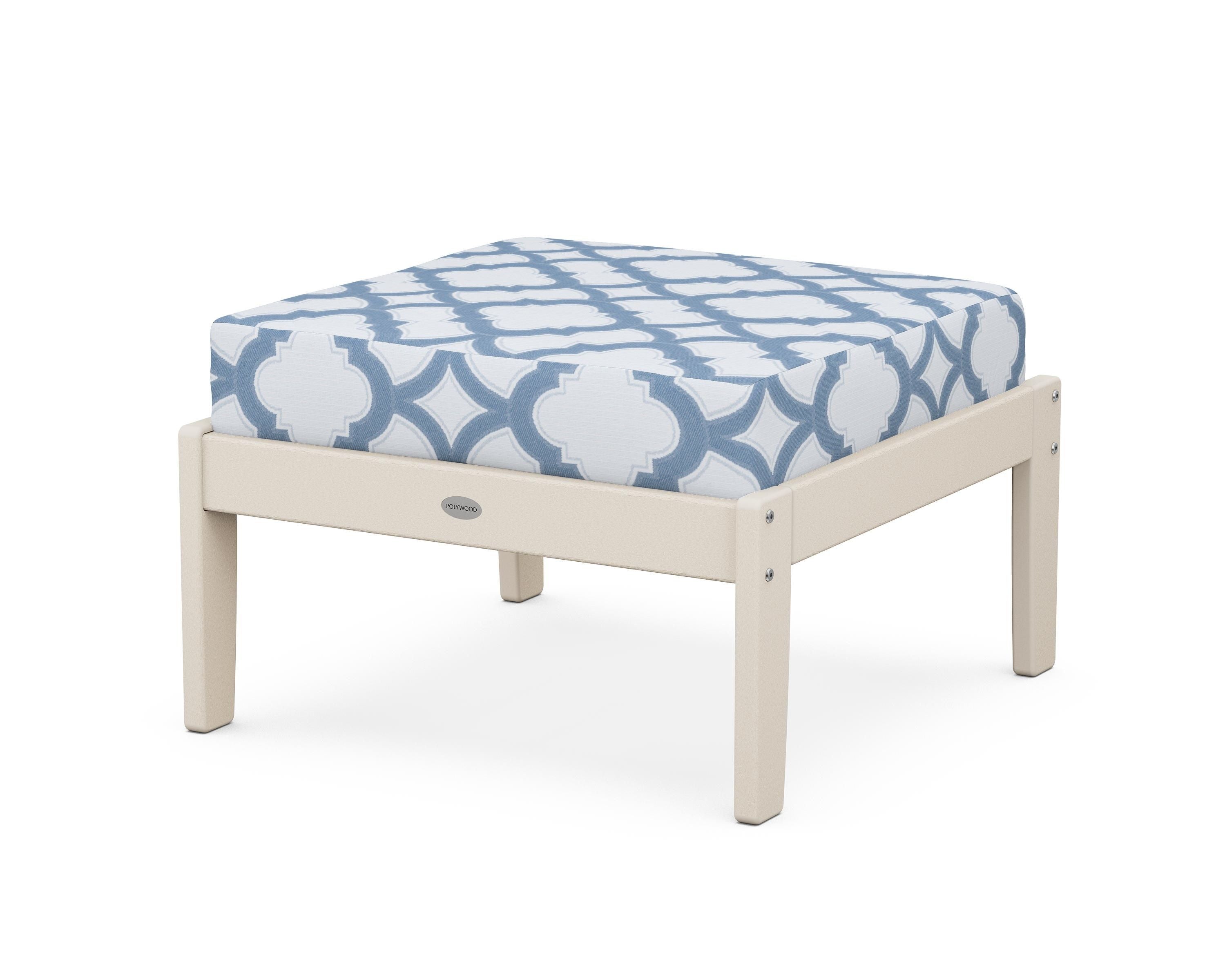 POLYWOOD® Braxton Deep Seating Ottoman in Sand / Trellis Sky Blue