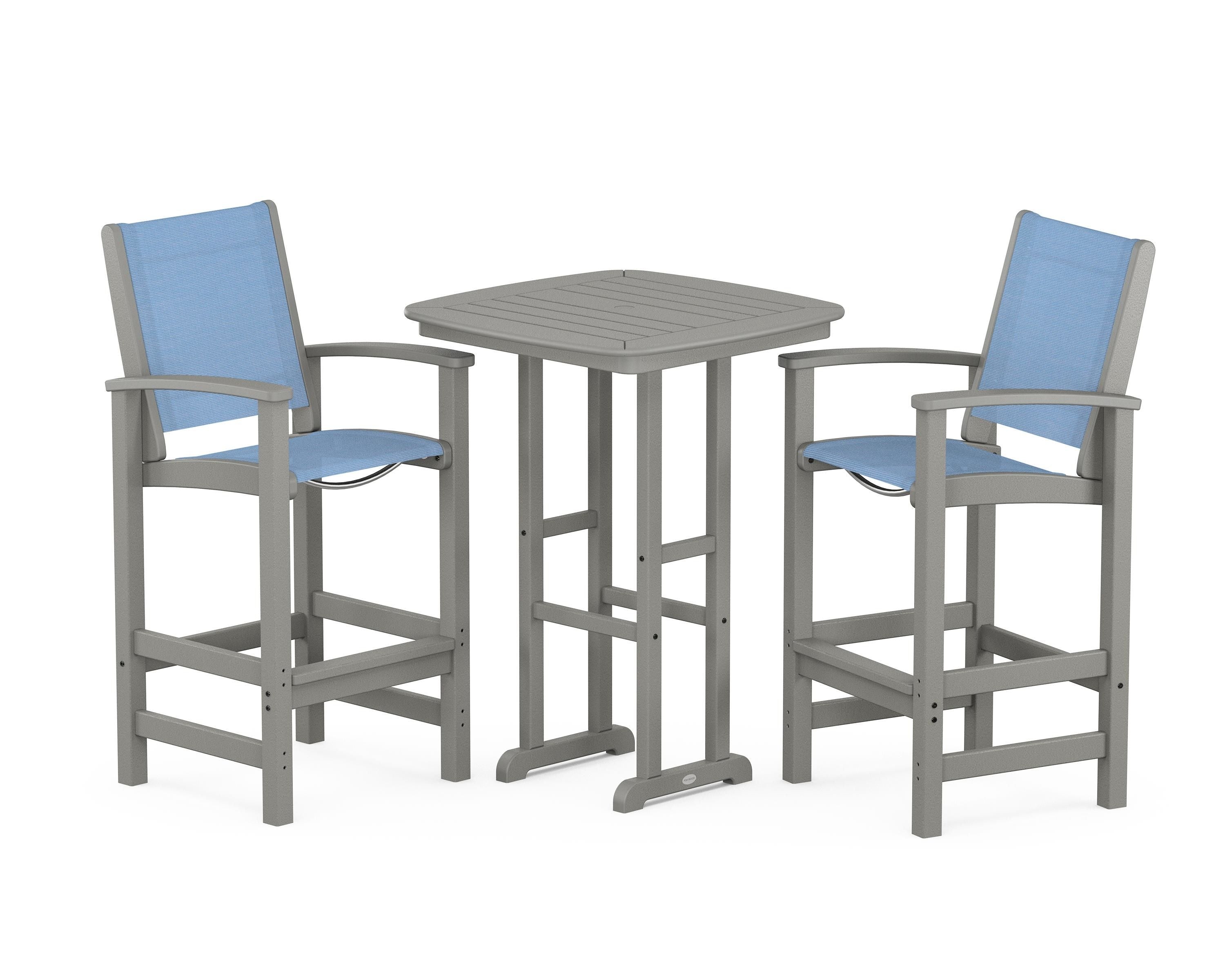 POLYWOOD® Coastal 3-Piece Bar Set in Slate Grey / Poolside Sling