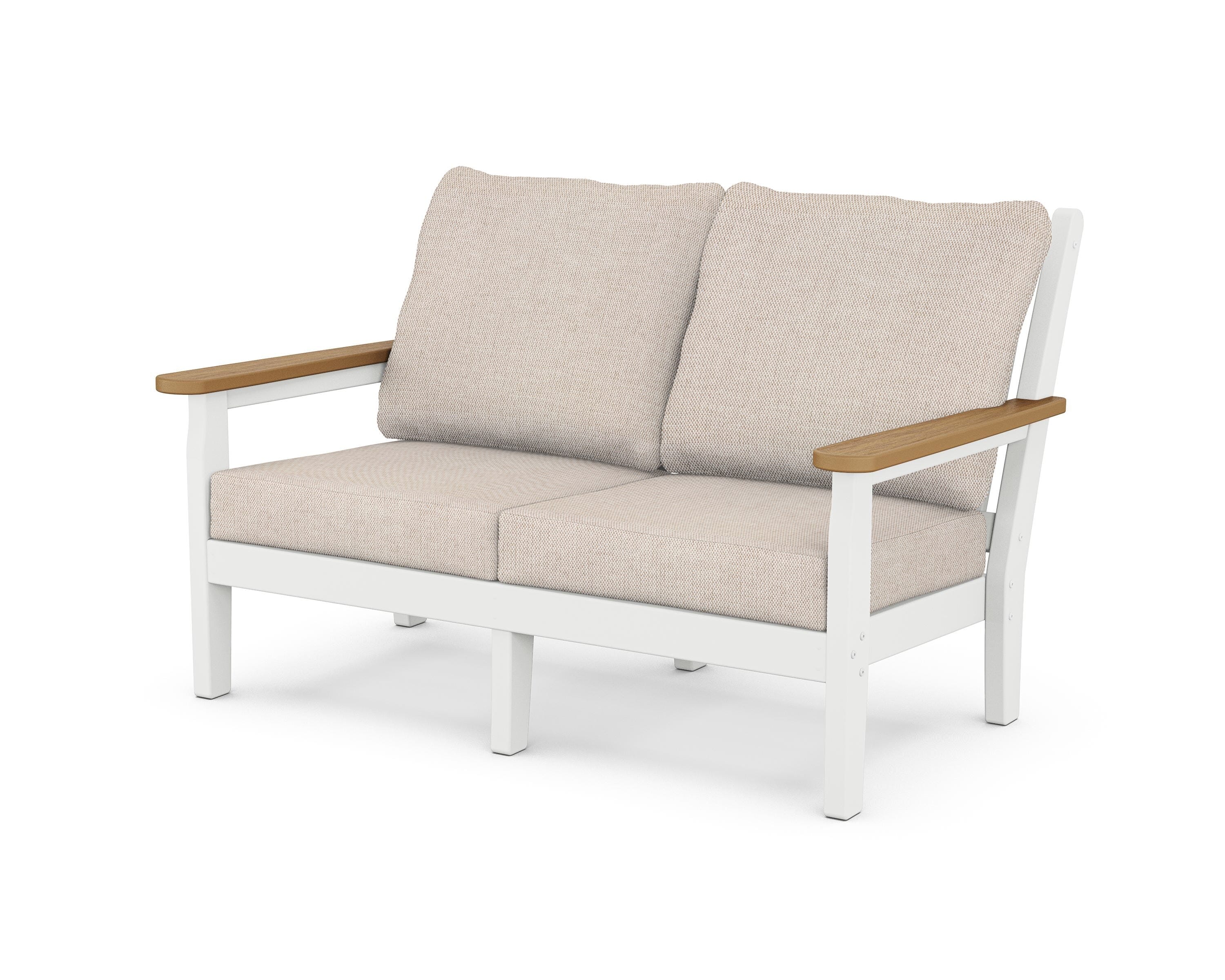POLYWOOD® Chippendale Deep Seating Loveseat in White / Natural / Blend Linen