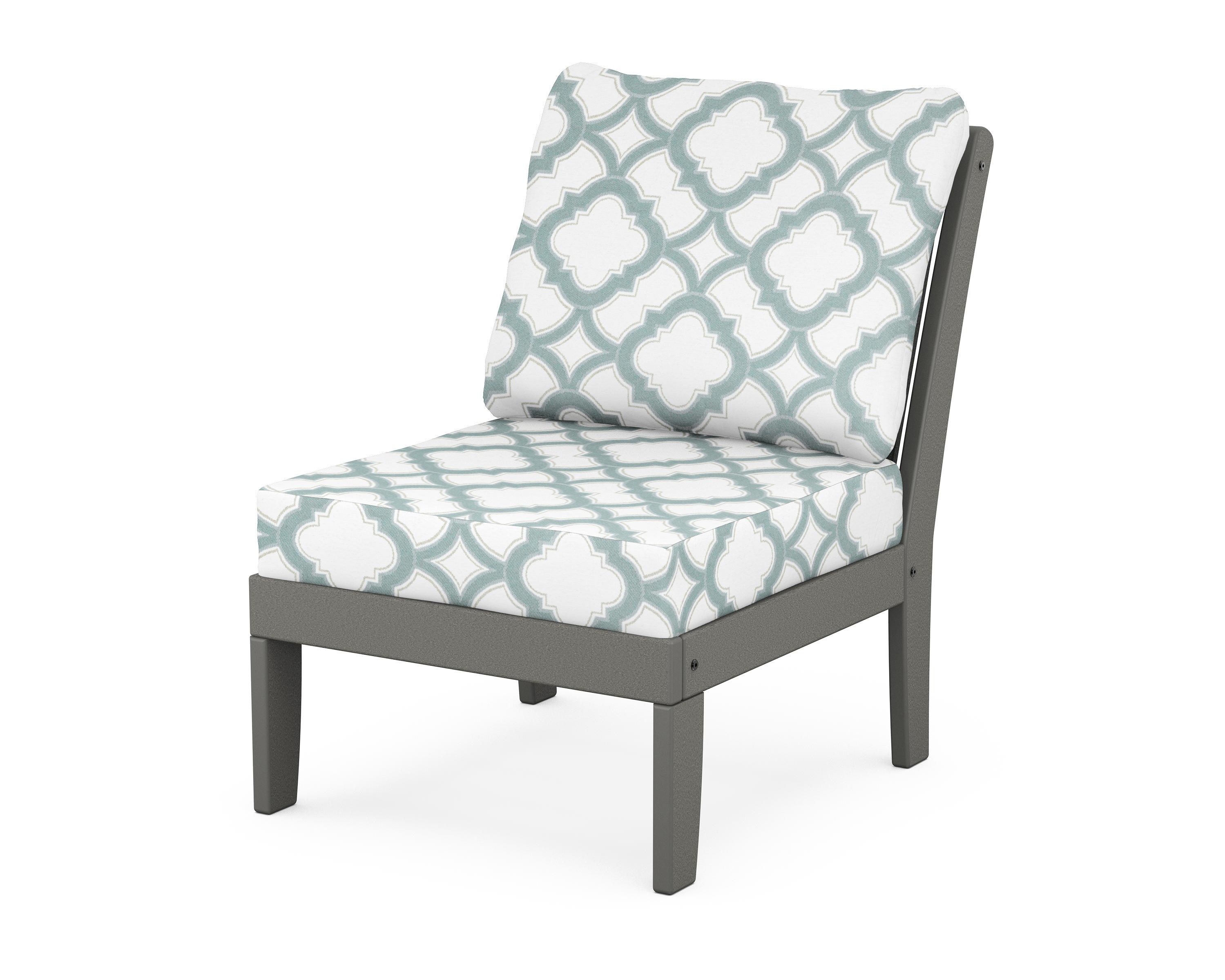 POLYWOOD® Braxton Modular Armless Chair in Slate Grey / Trellis Glacier Spa
