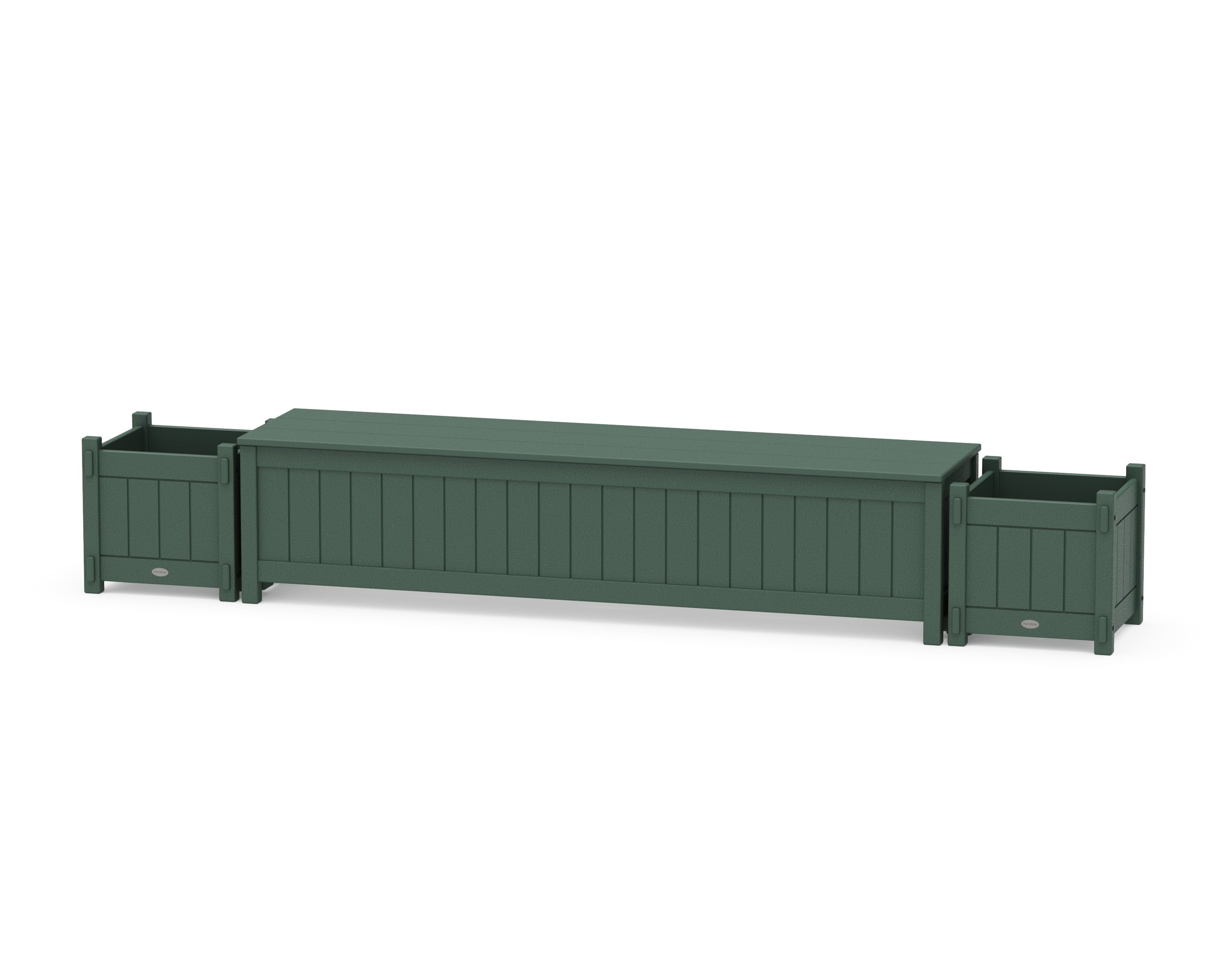 POLYWOOD® 72" Vineyard Straight Planter Storage Bench Set in Green
