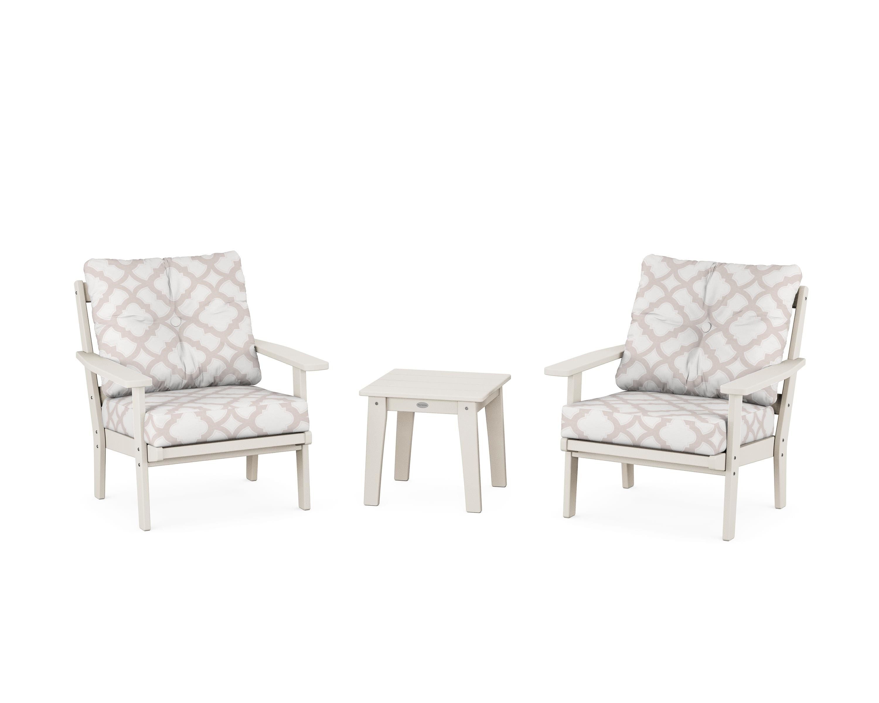POLYWOOD® Prairie 3-Piece Deep Seating Set in Sand / Trellis Dune Burlap