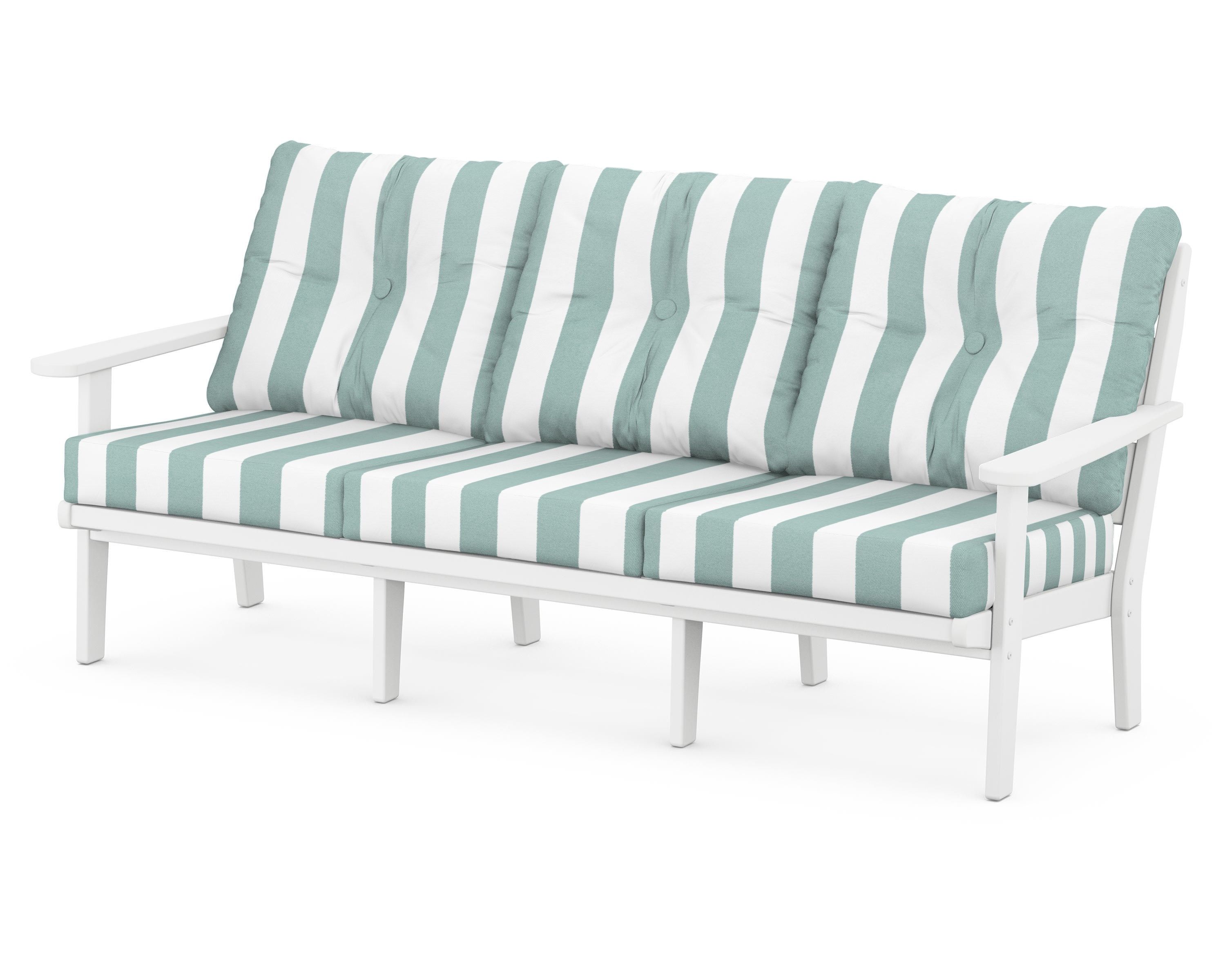 POLYWOOD® Lakeside Deep Seating Sofa in White / Cabana Stripe Glacier Spa