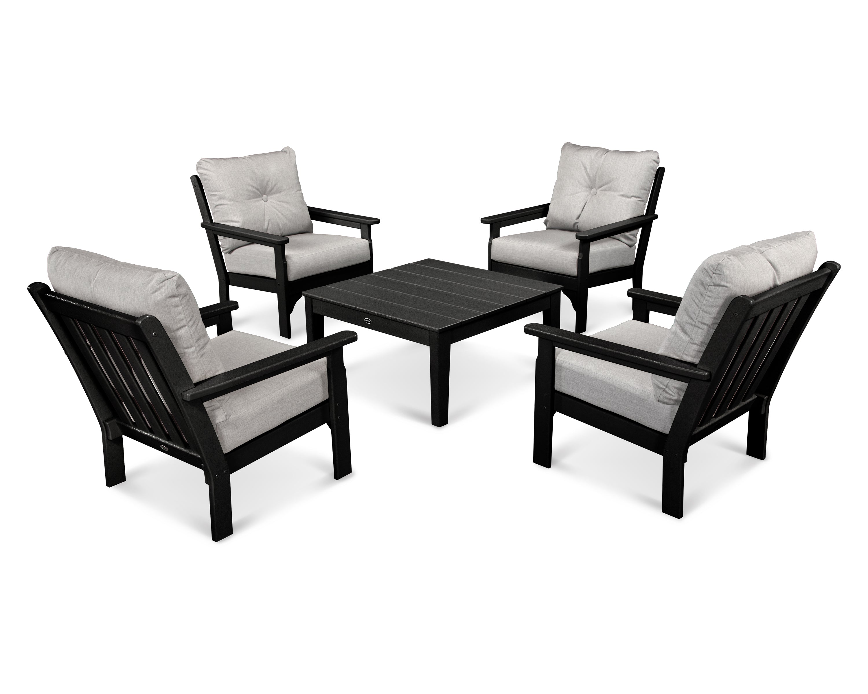 POLYWOOD® Vineyard 5-Piece Deep Seating Conversation Set in Black / Granite