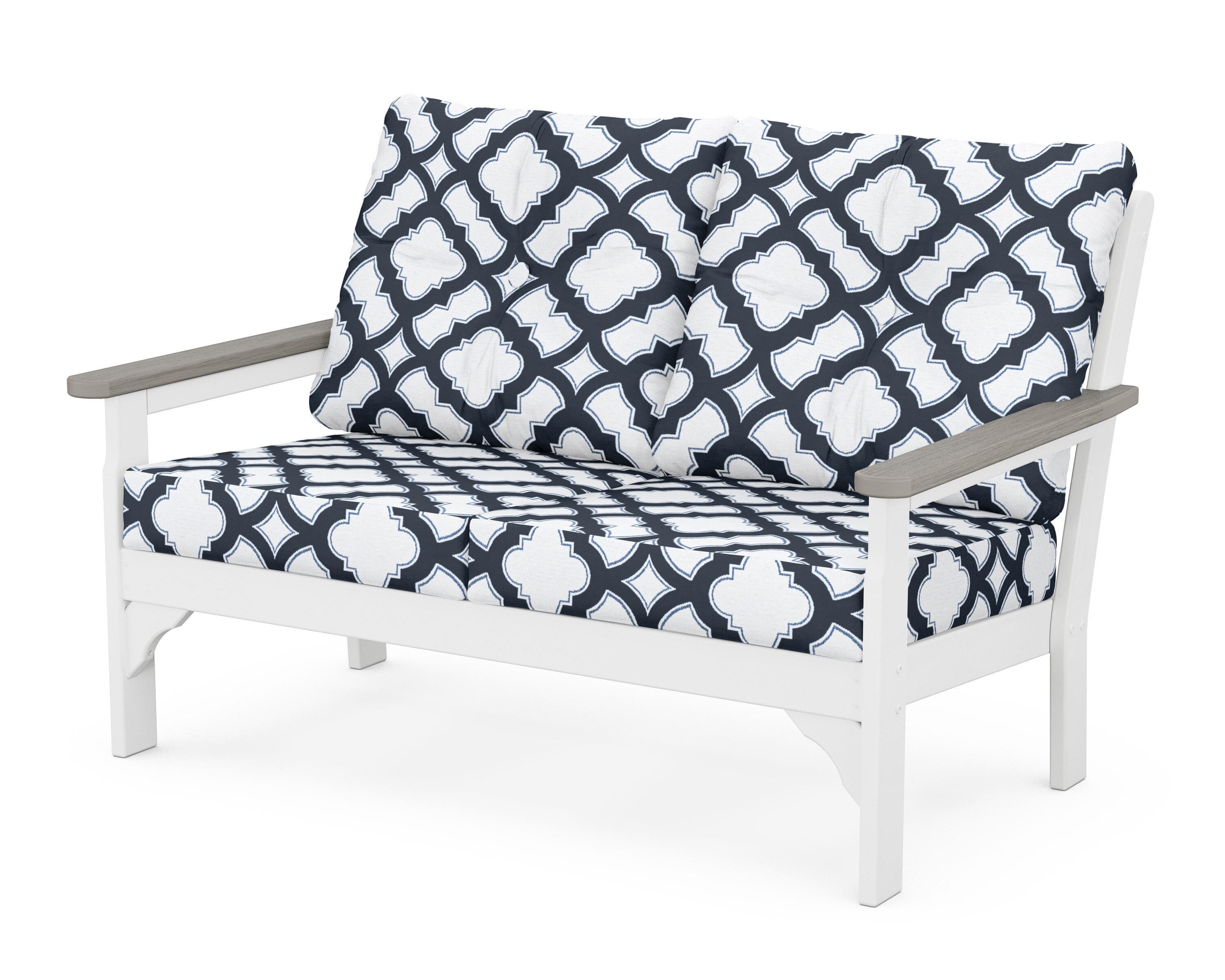 POLYWOOD® Vineyard Deep Seating Loveseat in White / Driftwood / Trellis Marine Indigo