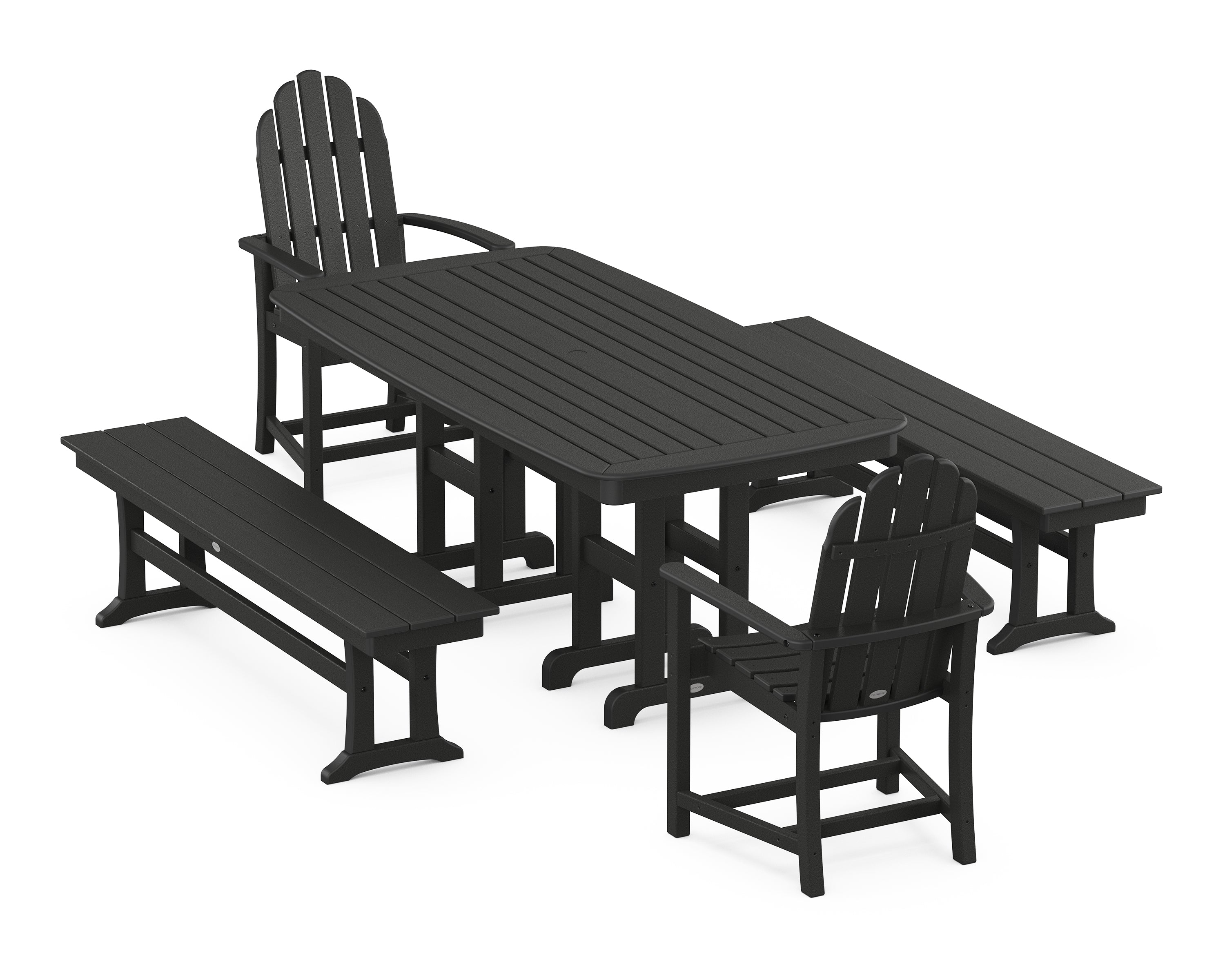 POLYWOOD® Classic Adirondack 5-Piece Dining Set with Benches in Black