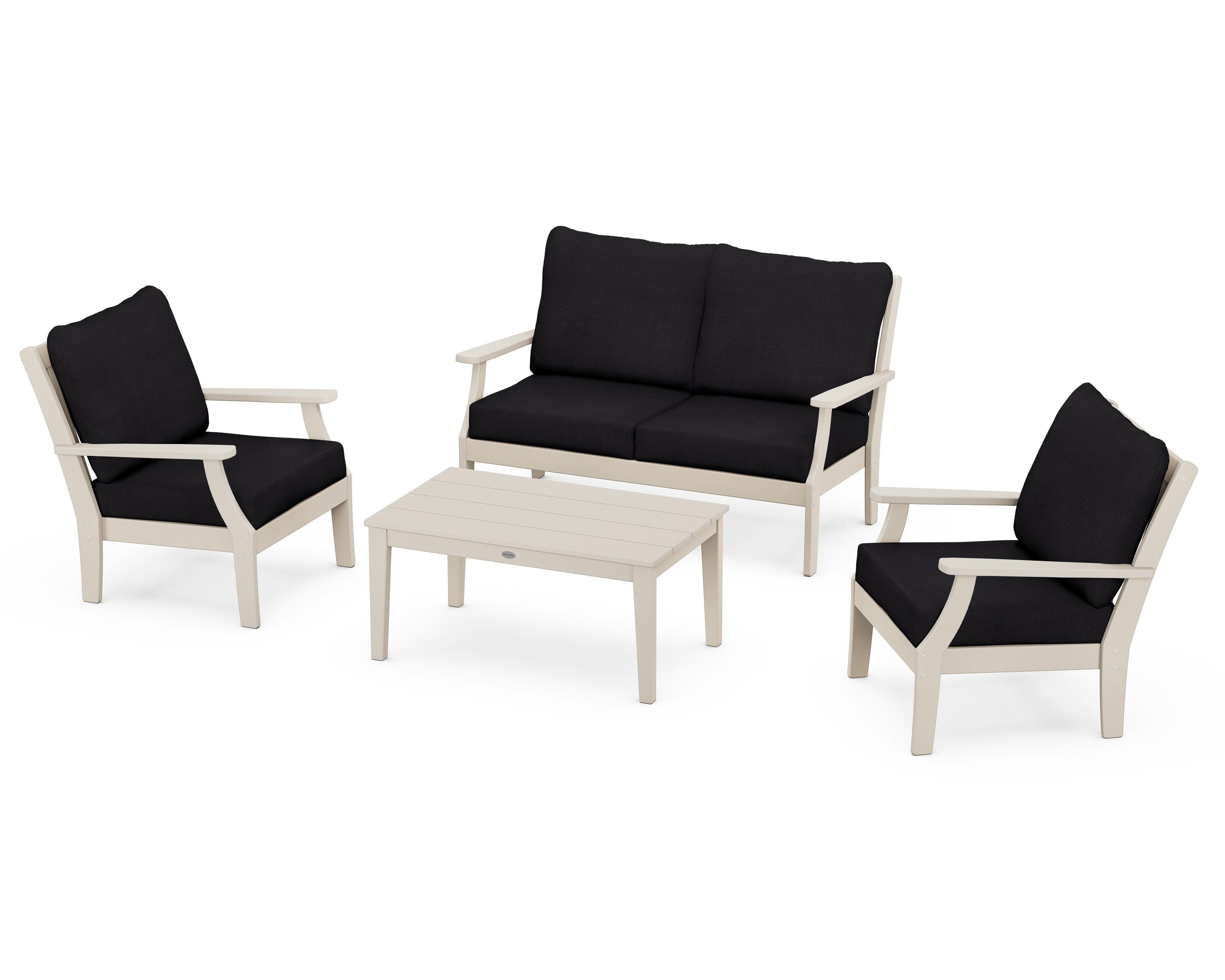 POLYWOOD® Braxton 4-Piece Deep Seating Chair Set in Sand / Midnight Linen