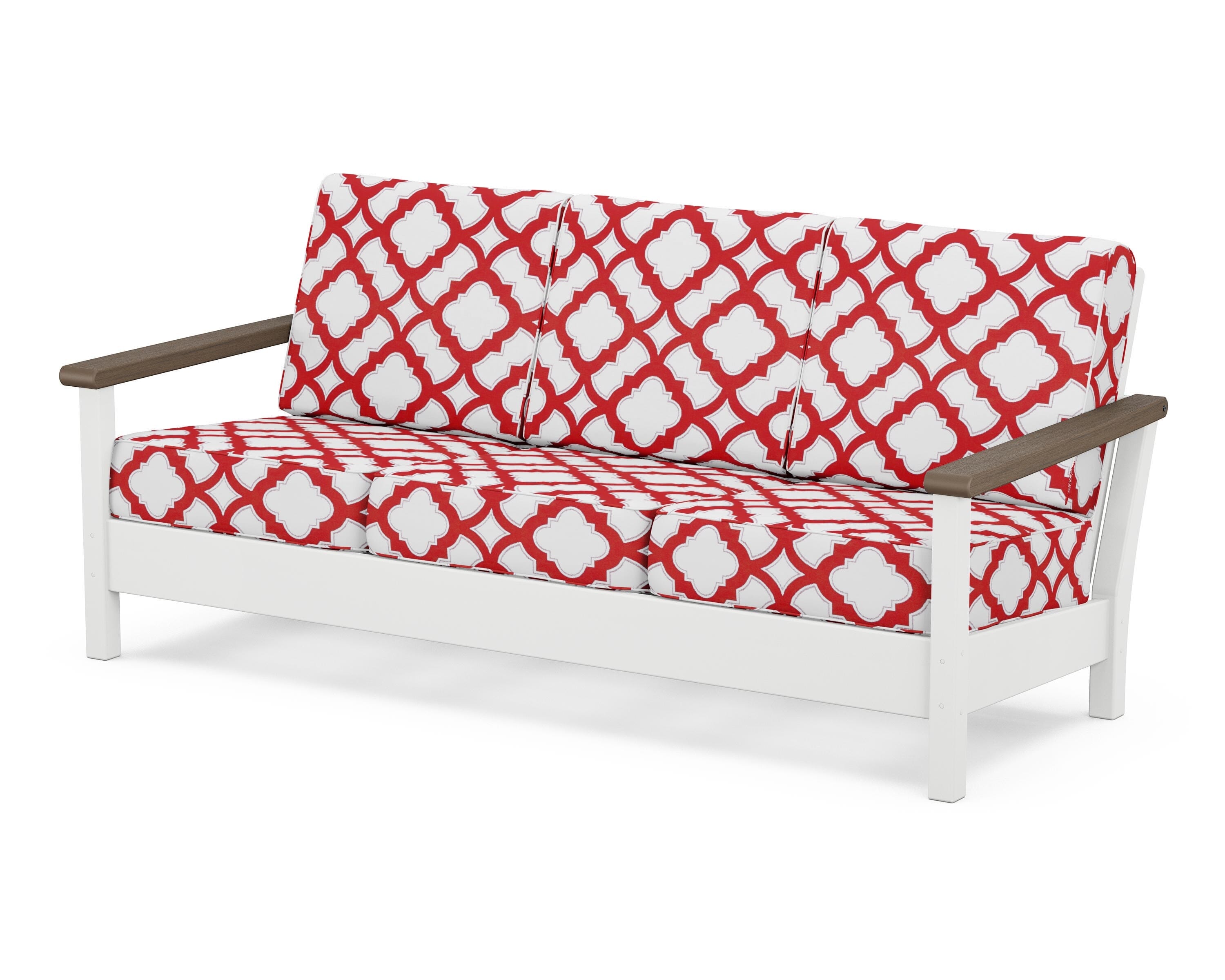 POLYWOOD® Harbour Deep Seating Sofa in White / Kona / Trellis Crimson