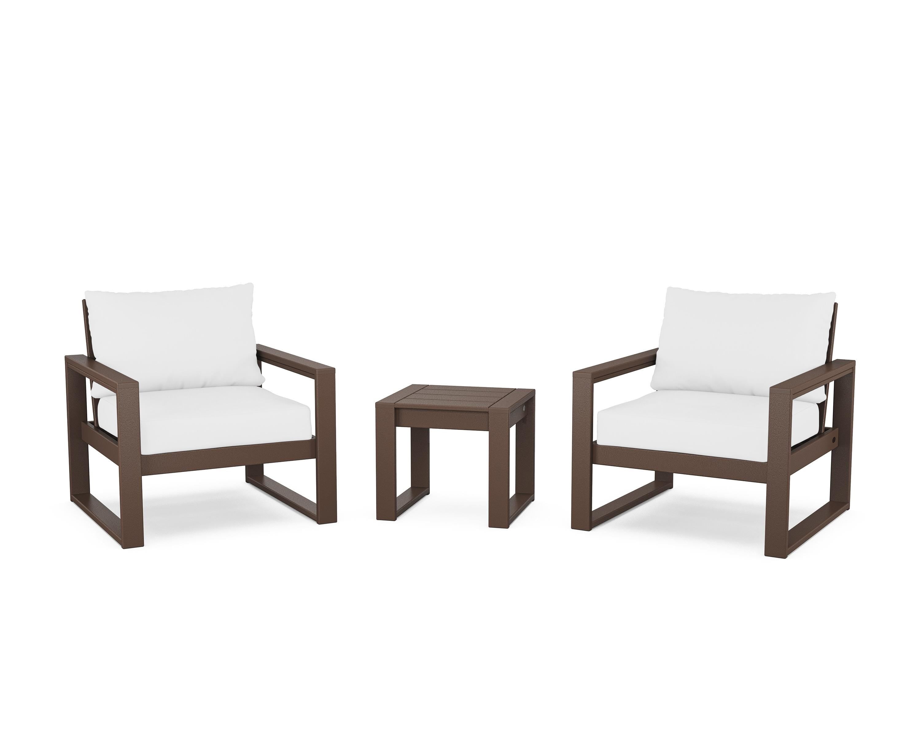 POLYWOOD® EDGE Sectional 3-Piece Deep Seating Set in Mahogany / Natural