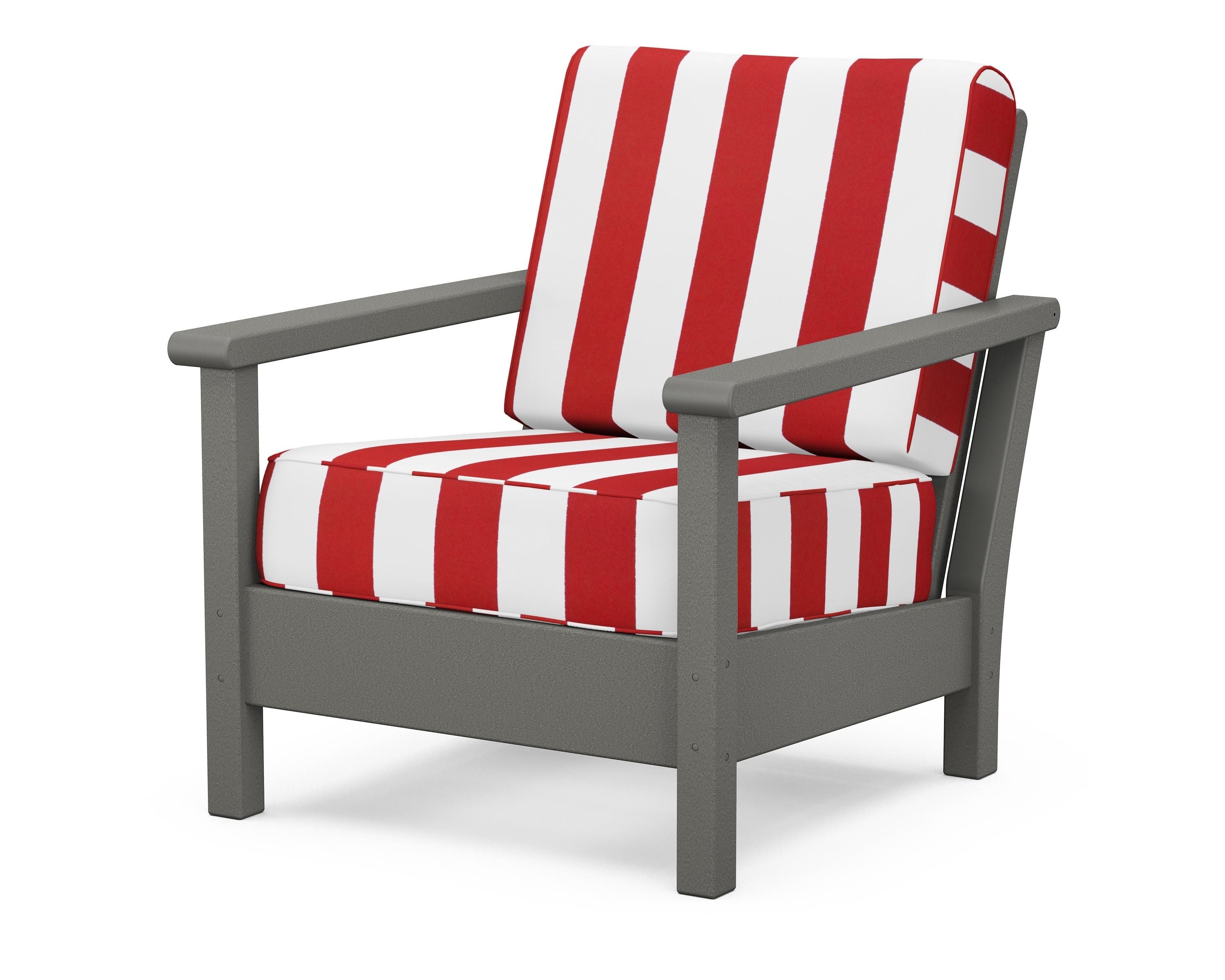 POLYWOOD® Harbour Deep Seating Chair in Slate Grey / Cabana Stripe Crimson