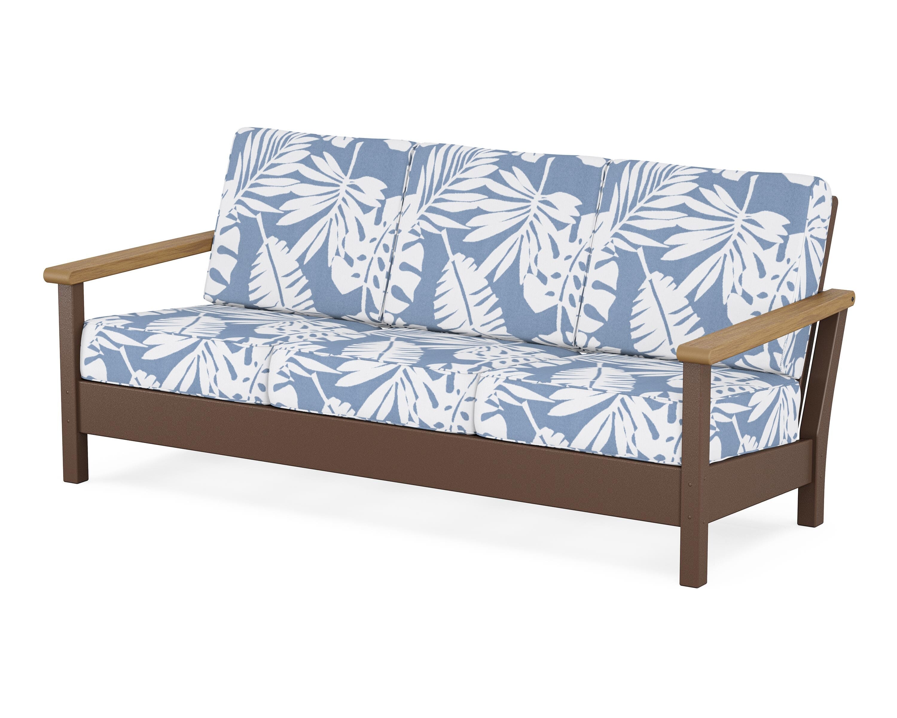 POLYWOOD® Harbour Deep Seating Sofa in Mahogany / Natural / Leaf Sky Blue