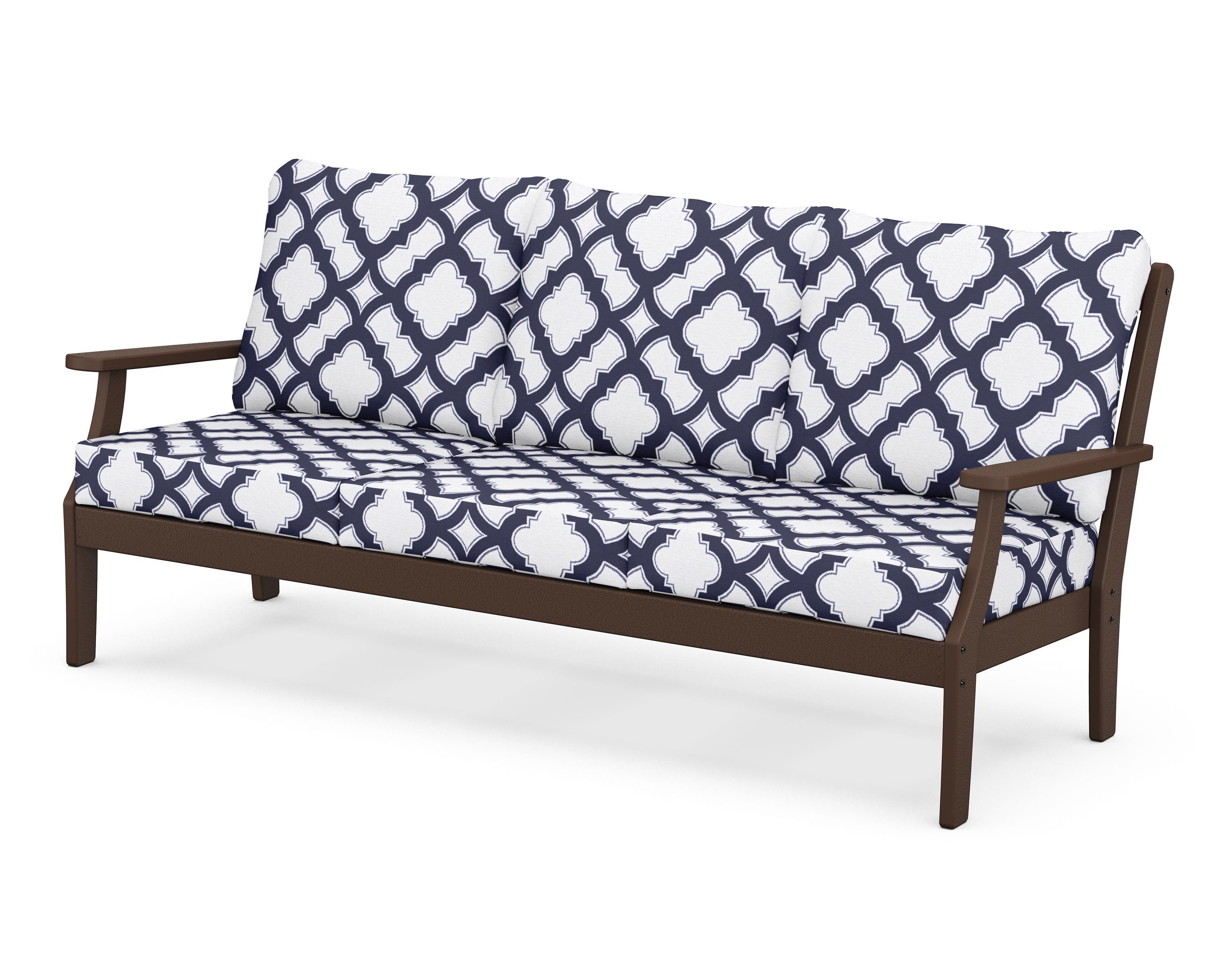 POLYWOOD® Braxton Deep Seating Sofa in Mahogany / Trellis Navy