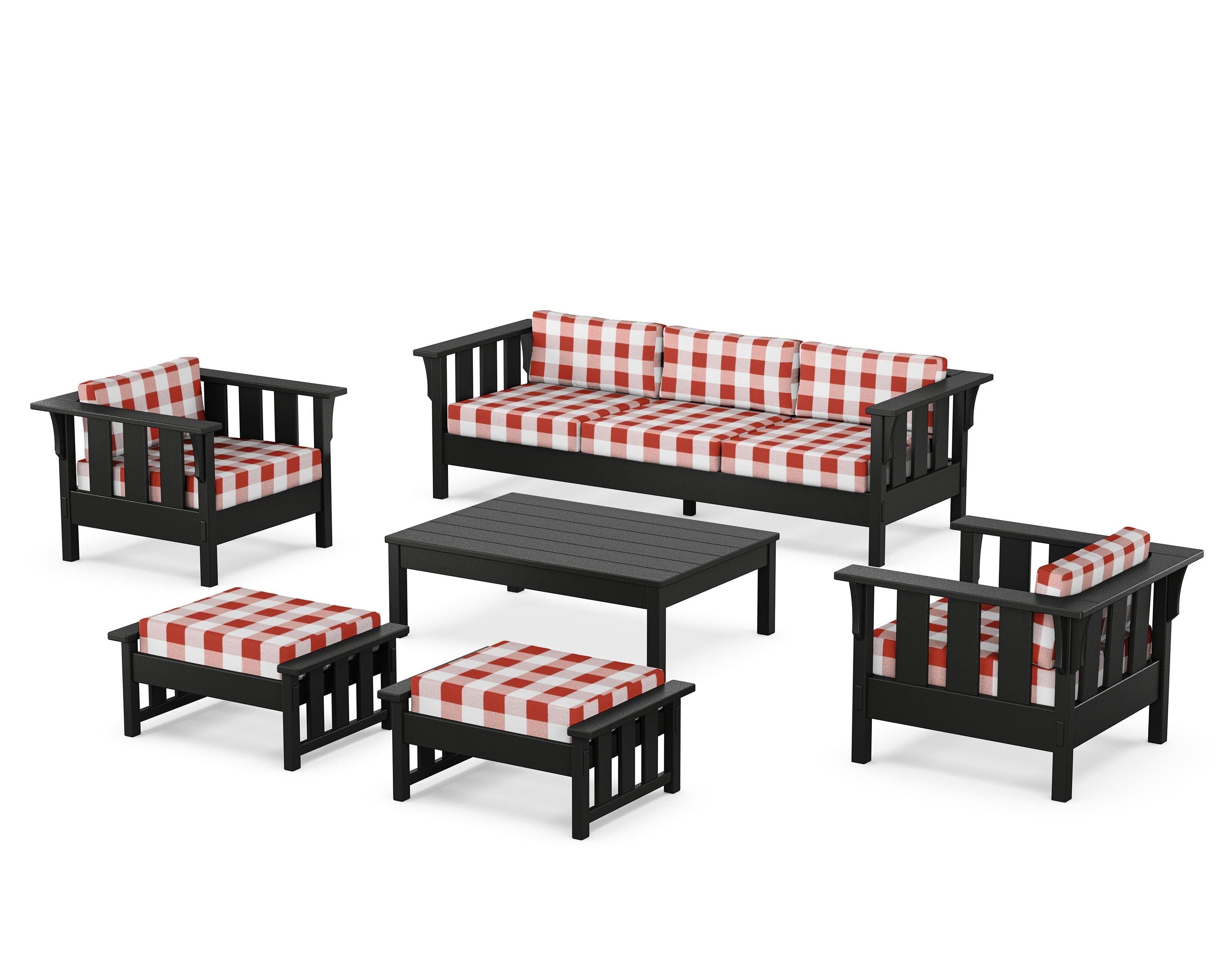 Martha Stewart by POLYWOOD® Acadia 6-Piece Lounge Sofa Set in Black / Buffalo Plaid Crimson