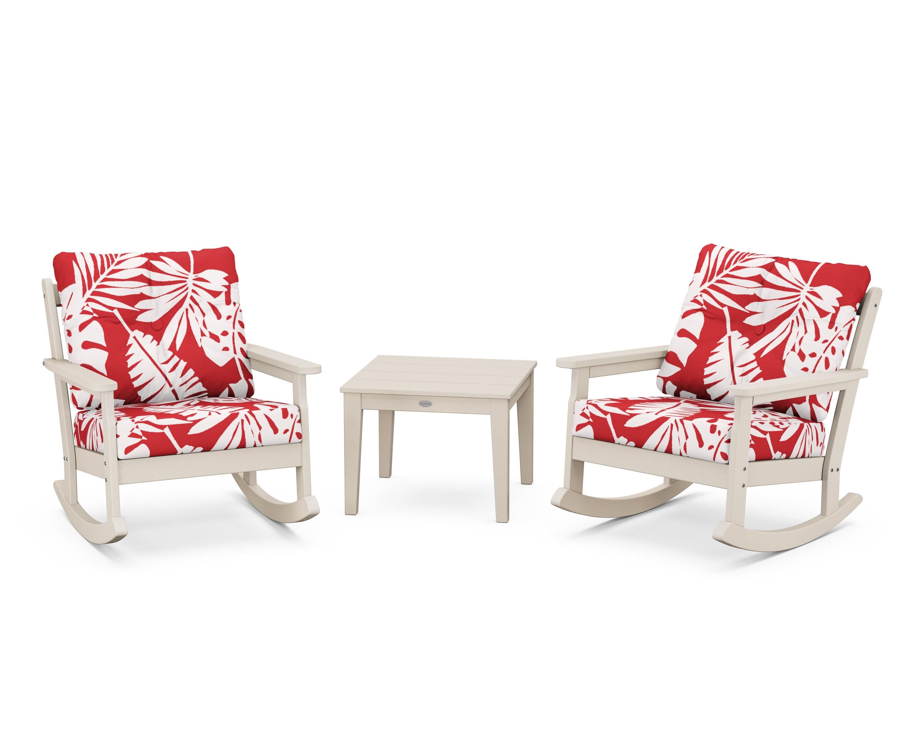 POLYWOOD® Vineyard 3-Piece Deep Seating Rocker Set in Sand / Leaf Crimson