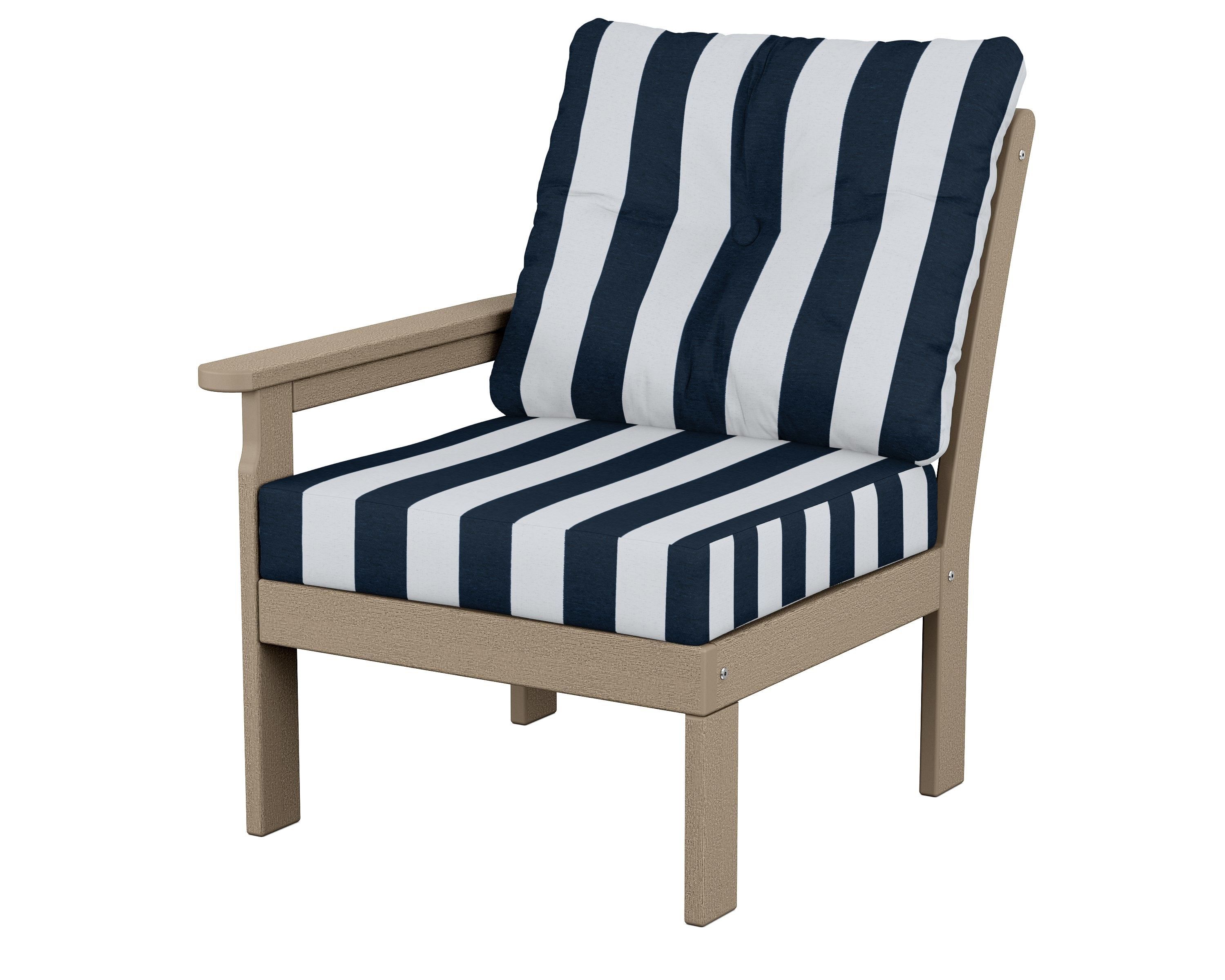 POLYWOOD® Vineyard Modular Left Arm Chair in Vintage Sahara / Cabana Stripe Marine Indigo