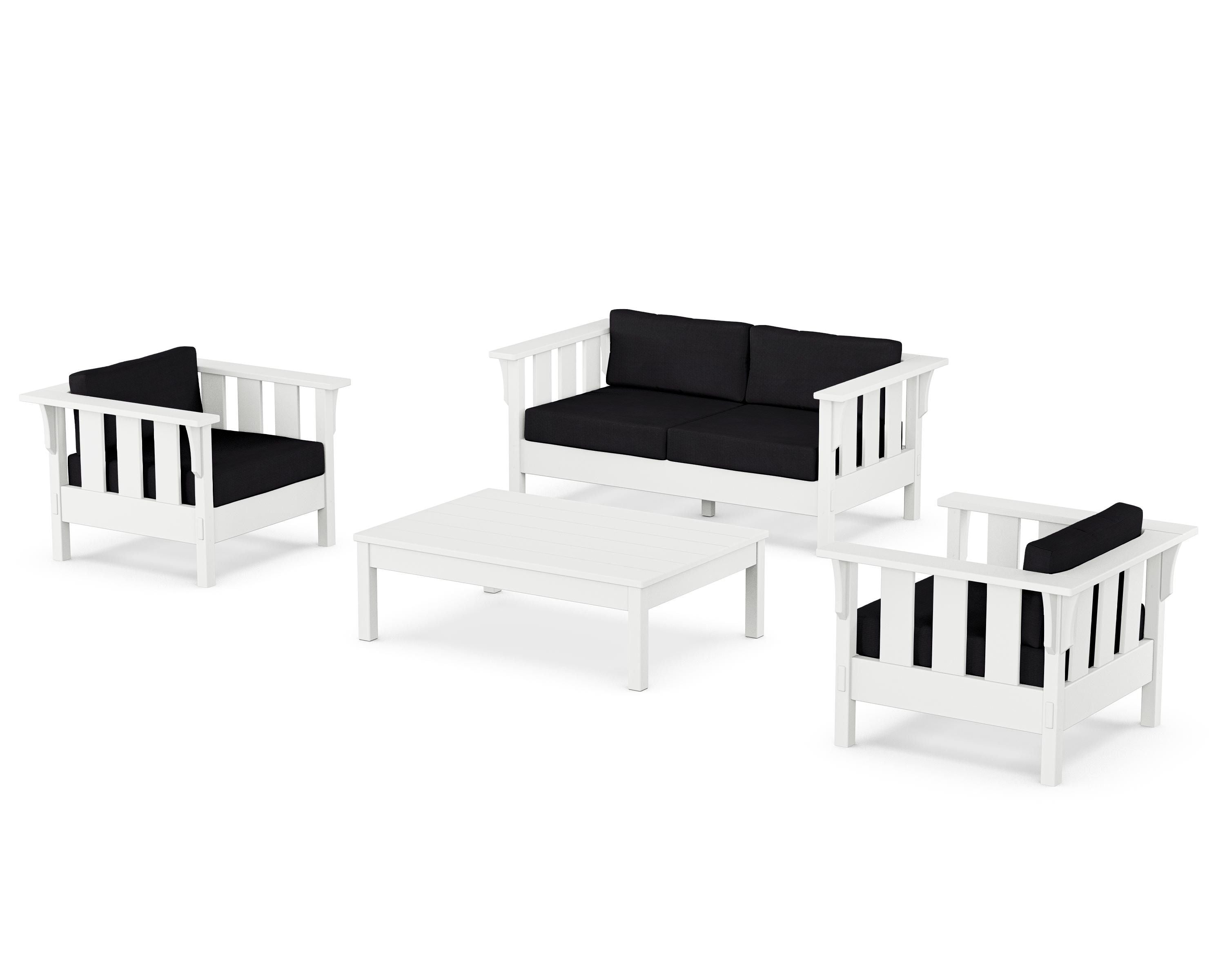 Martha Stewart by POLYWOOD® Acadia 4-Piece Deep Seating Set with Loveseat in White / Midnight Linen