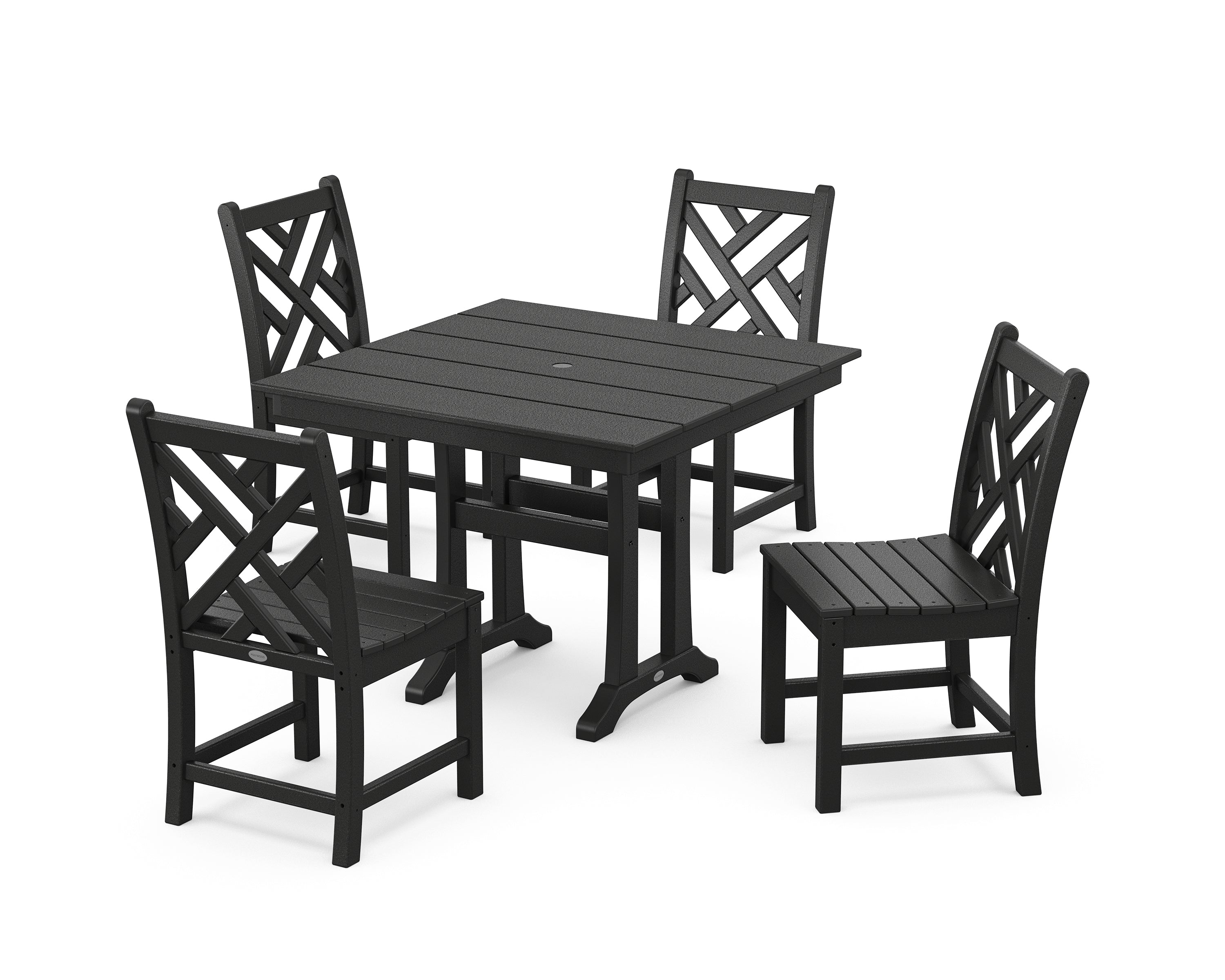 POLYWOOD® Chippendale 5-Piece Farmhouse Trestle Side Chair Dining Set in Black