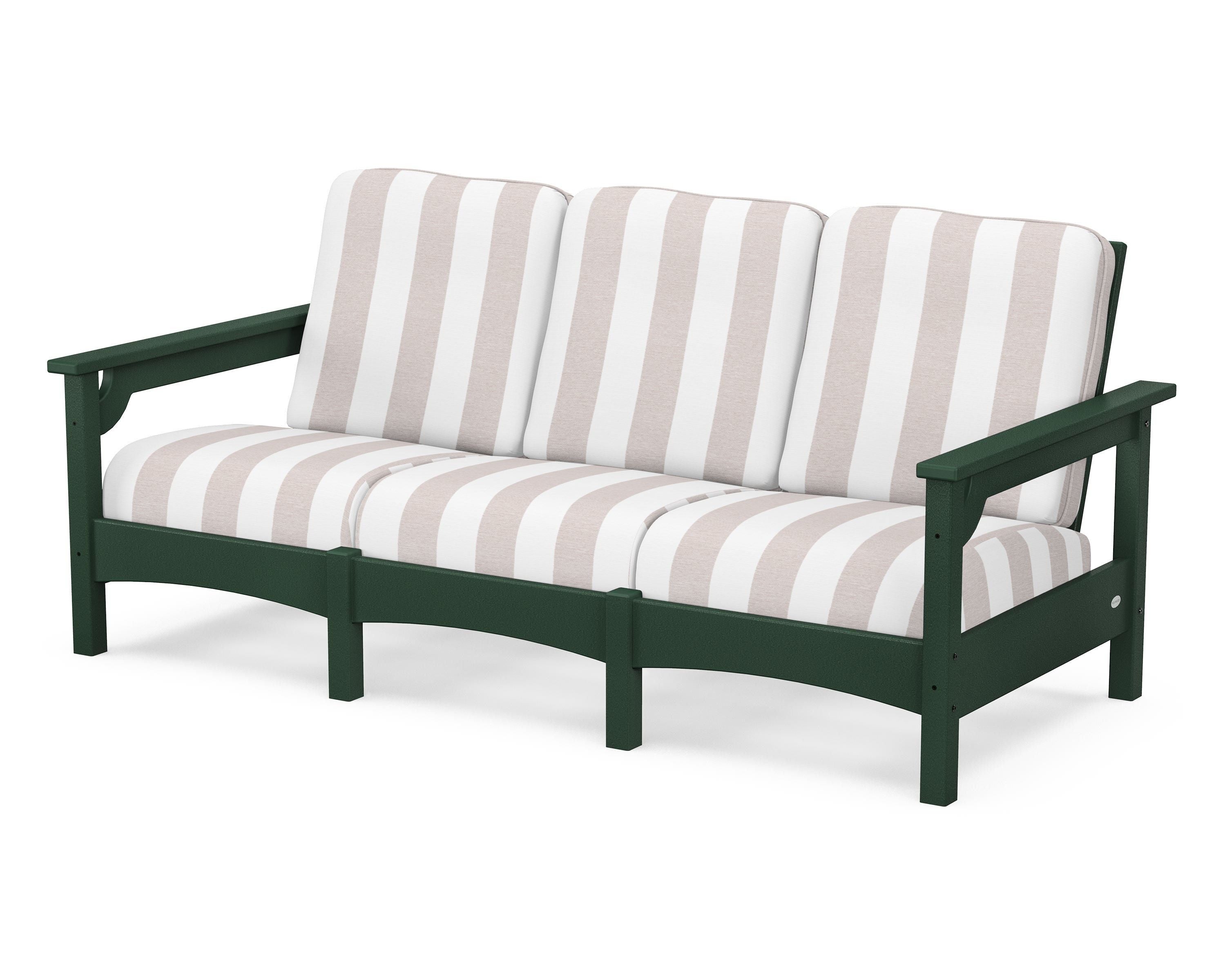 POLYWOOD® Club Sofa in Green / Cabana Stripe Dune Burlap