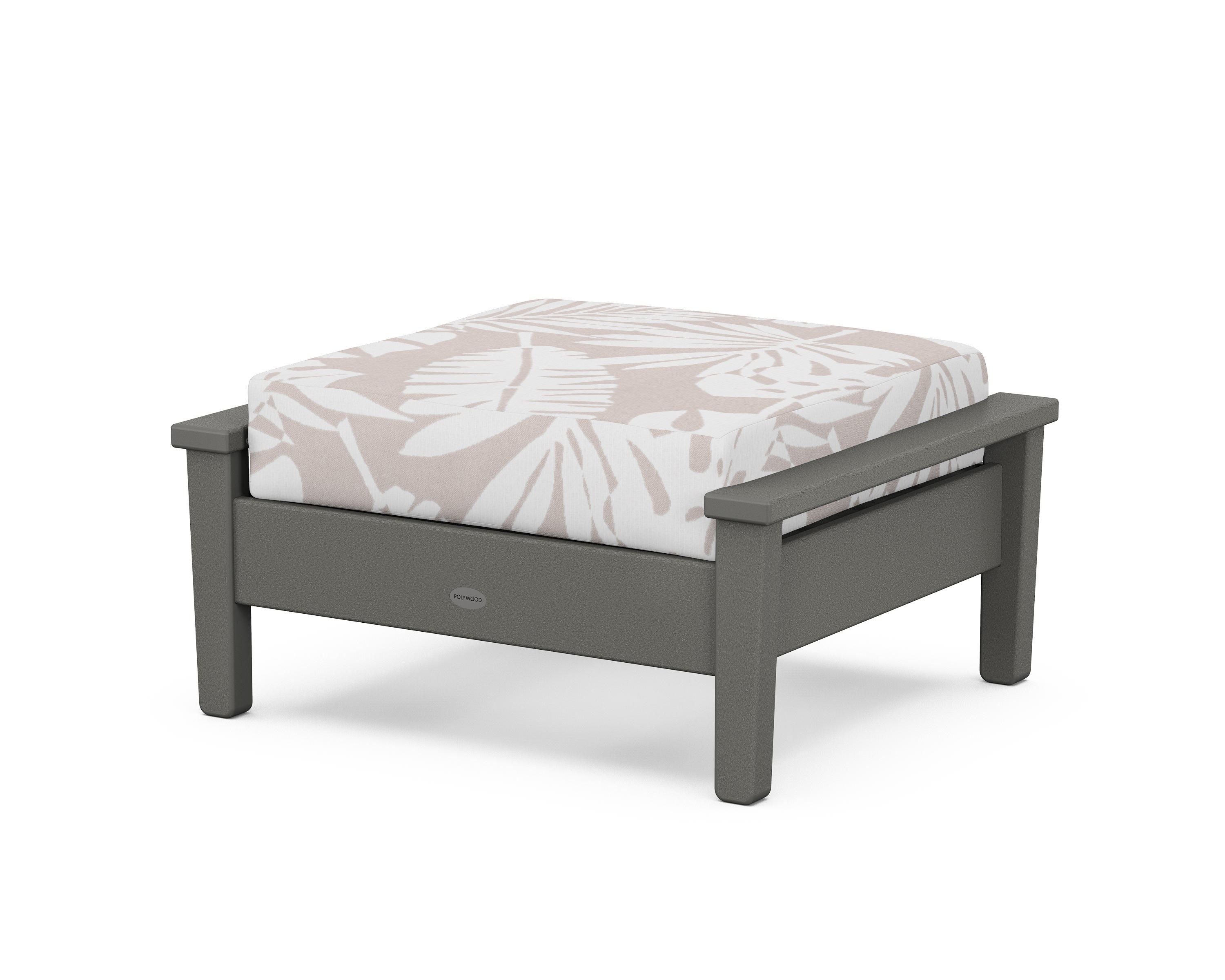 POLYWOOD® Prescott Deep Seating Ottoman in Slate Grey / Leaf Dune Burlap