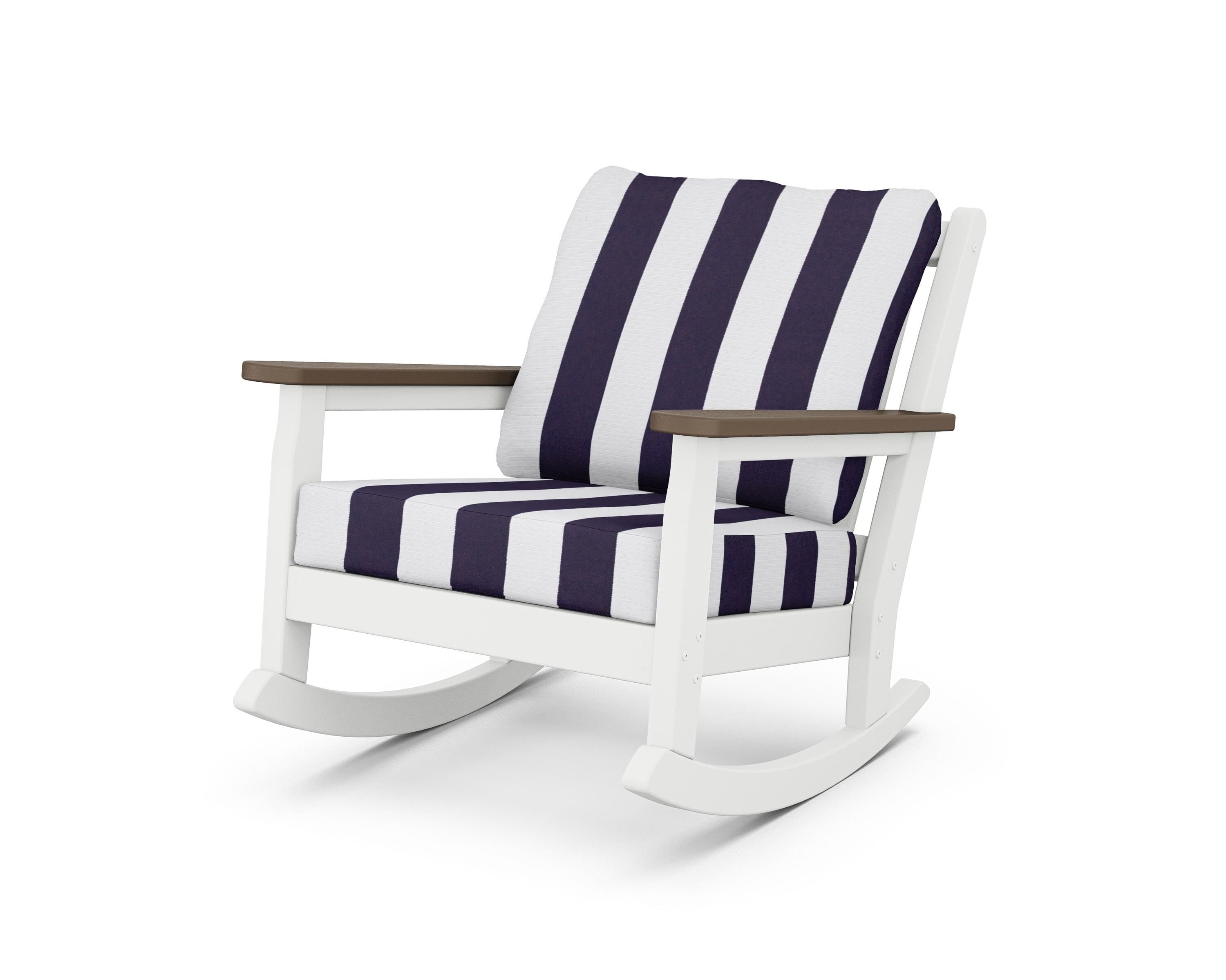 POLYWOOD® Chippendale Deep Seating Rocking Chair in White / Kona / Cabana Stripe Navy