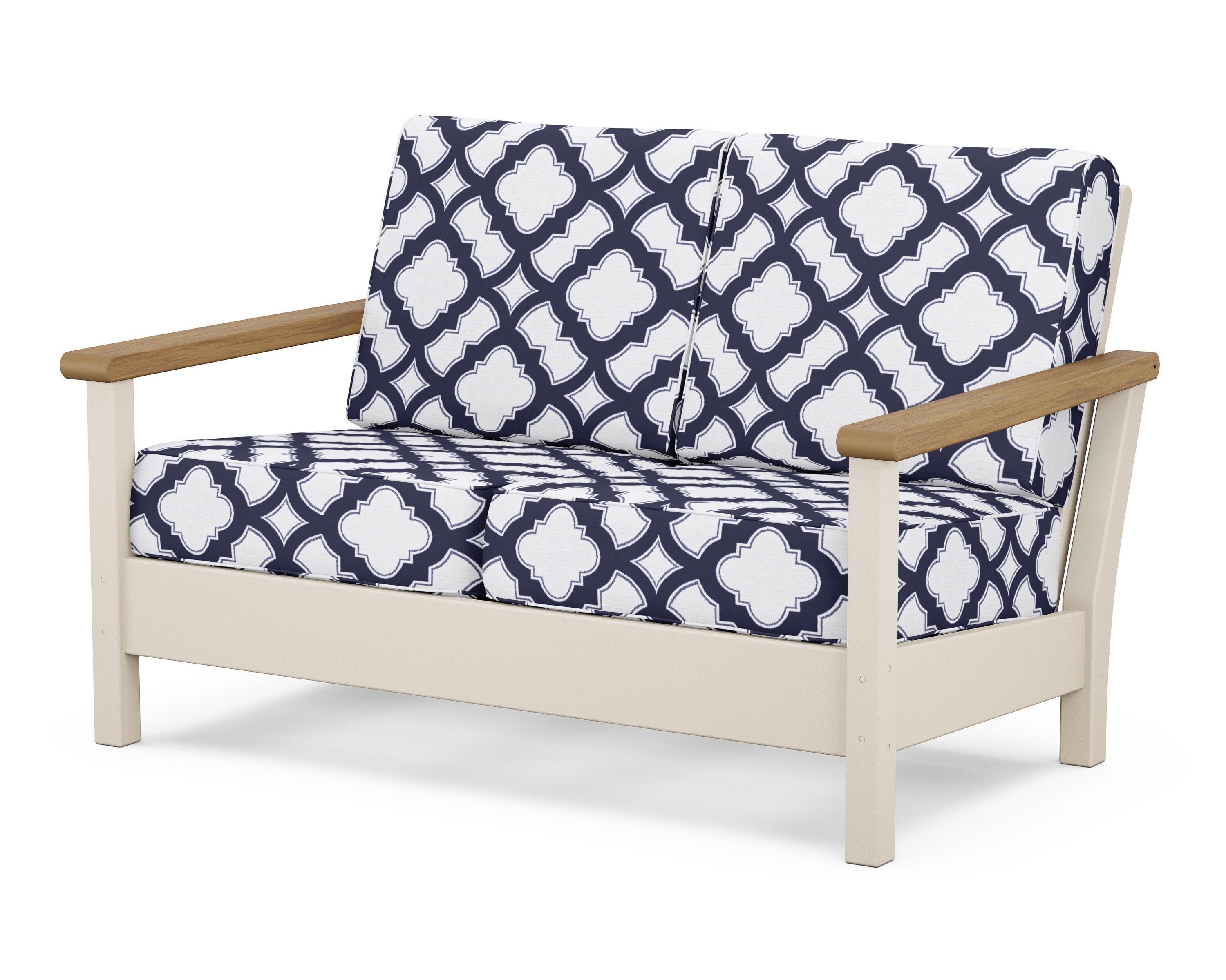 POLYWOOD® Harbour Deep Seating Loveseat in Sand / Natural / Trellis Navy