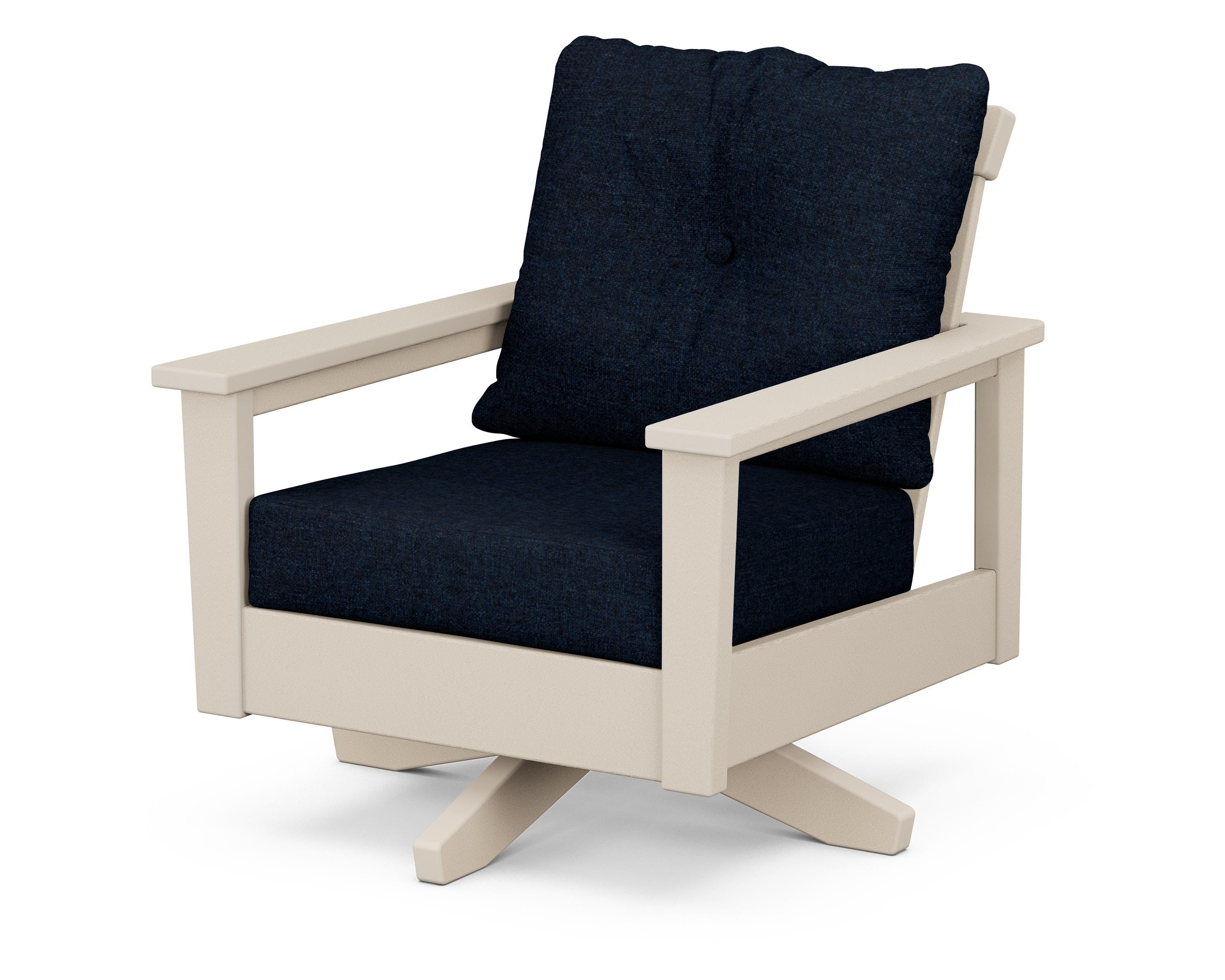 POLYWOOD® Prescott Deep Seating Swivel Chair in Sand / Marine Indigo
