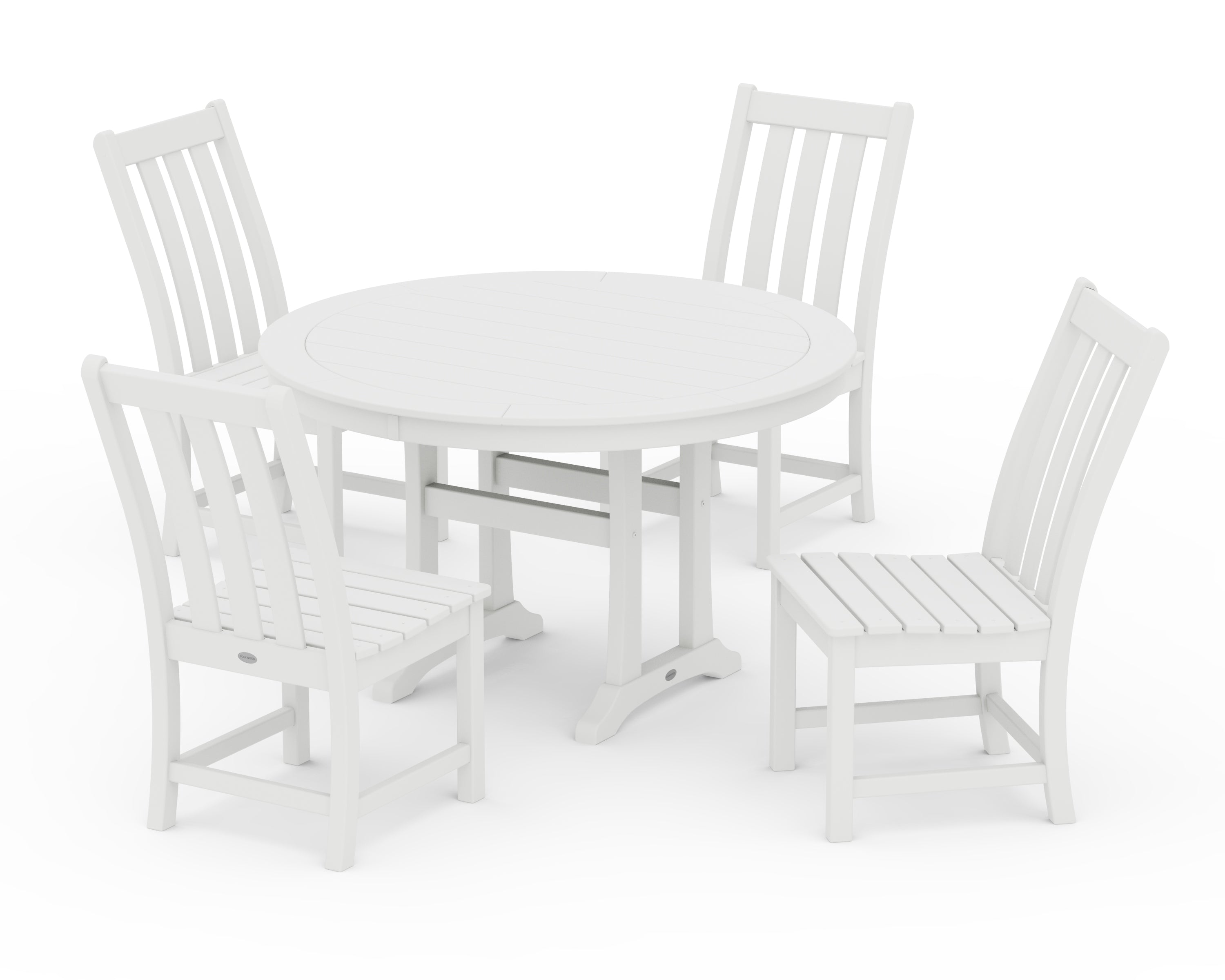 POLYWOOD® Vineyard Side Chair 5-Piece Round Dining Set With Trestle Legs in White