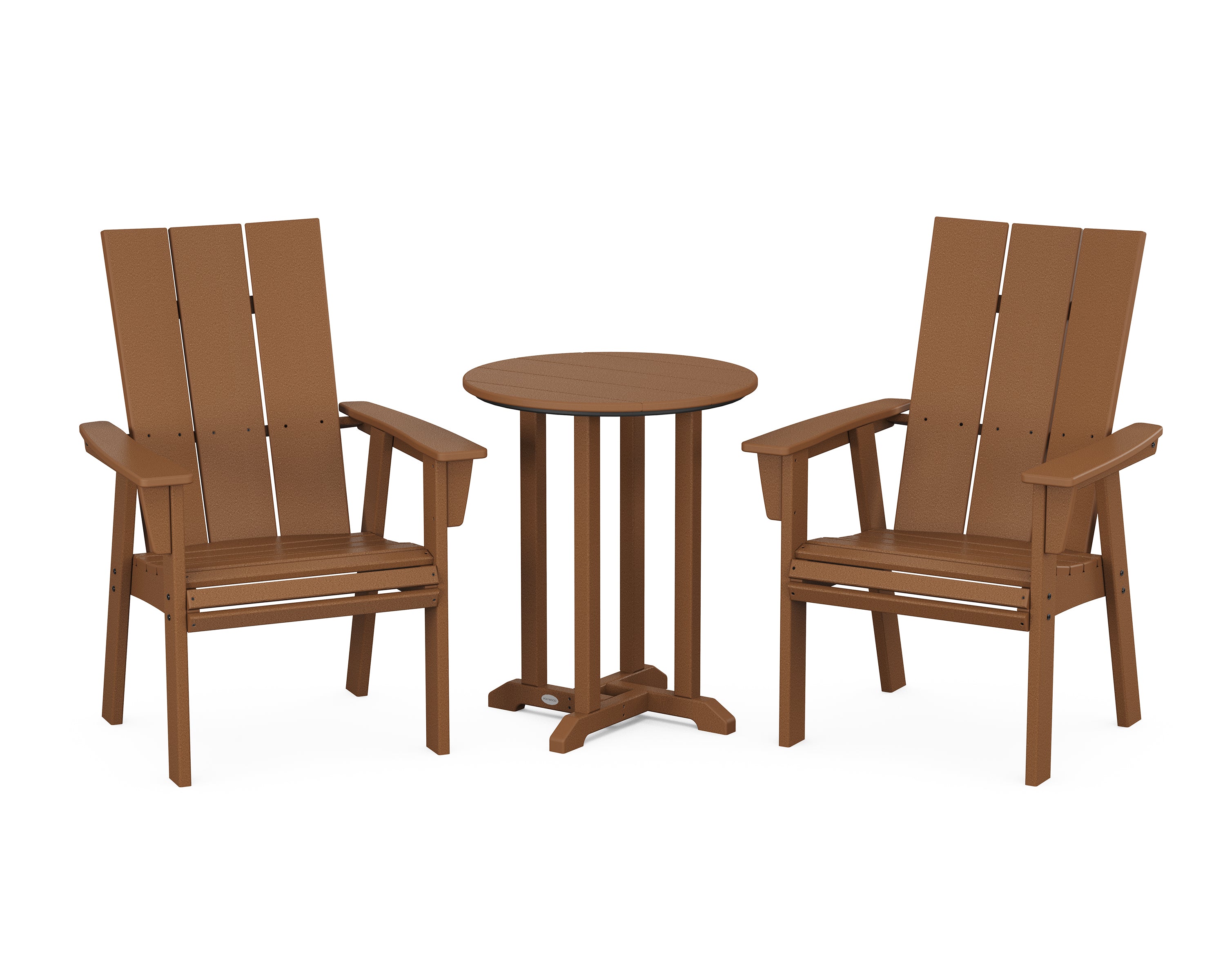 POLYWOOD® Modern Curveback Adirondack 3-Piece Round Bistro Dining Set in Teak