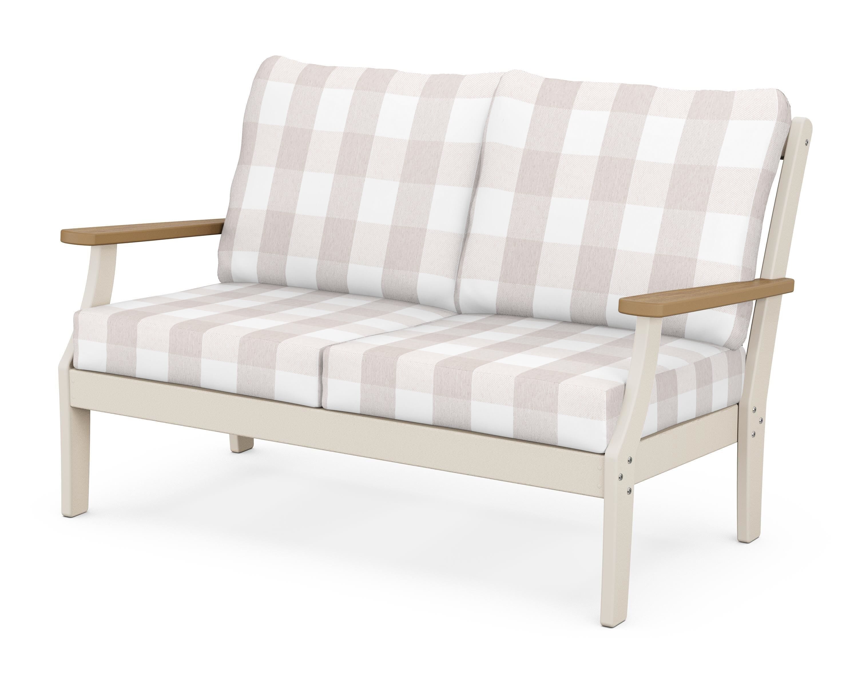 POLYWOOD® Braxton Deep Seating Loveseat in Sand / Natural / Buffalo Plaid Dune Burlap