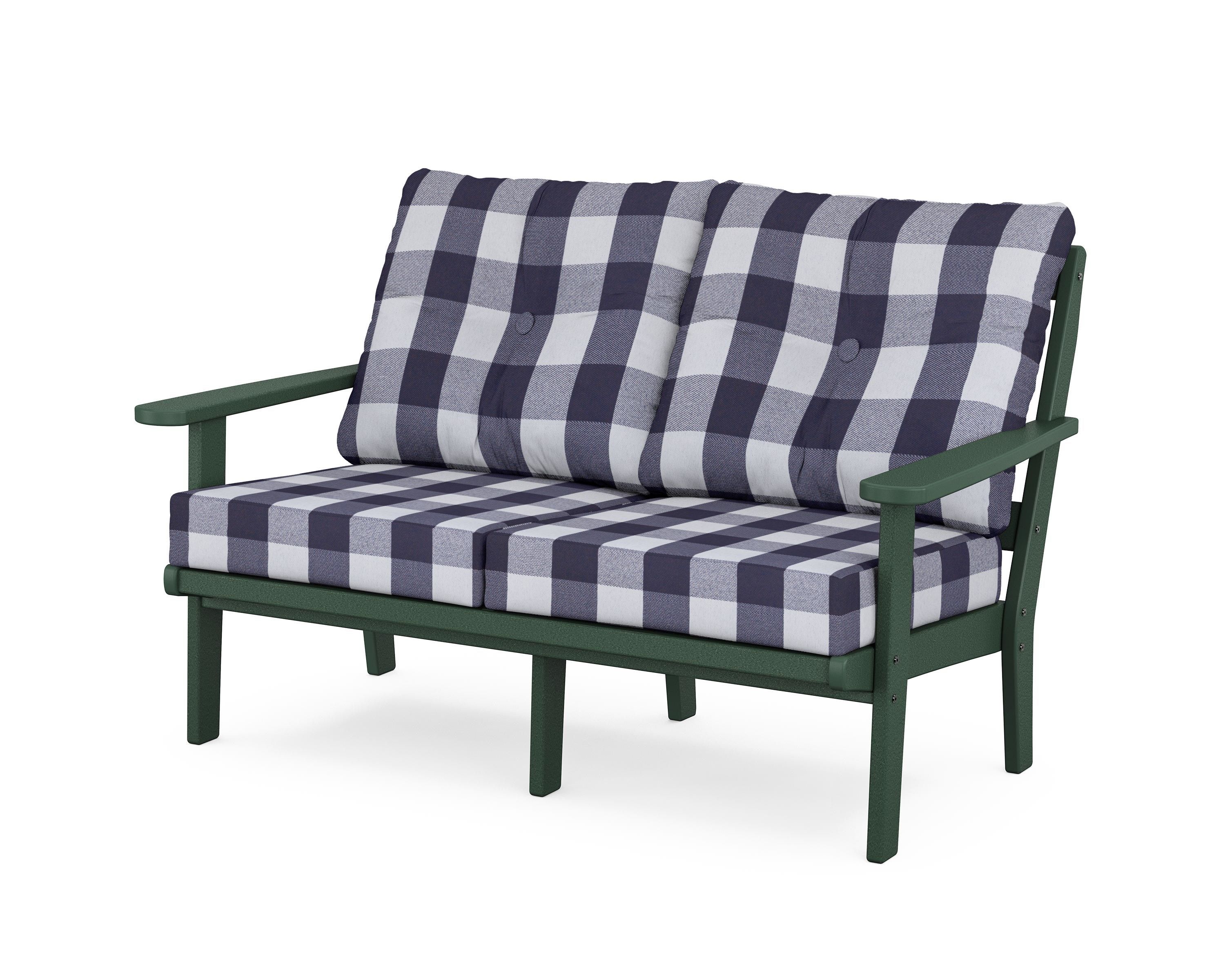 POLYWOOD® Mission Deep Seating Loveseat in Green / Buffalo Plaid Navy