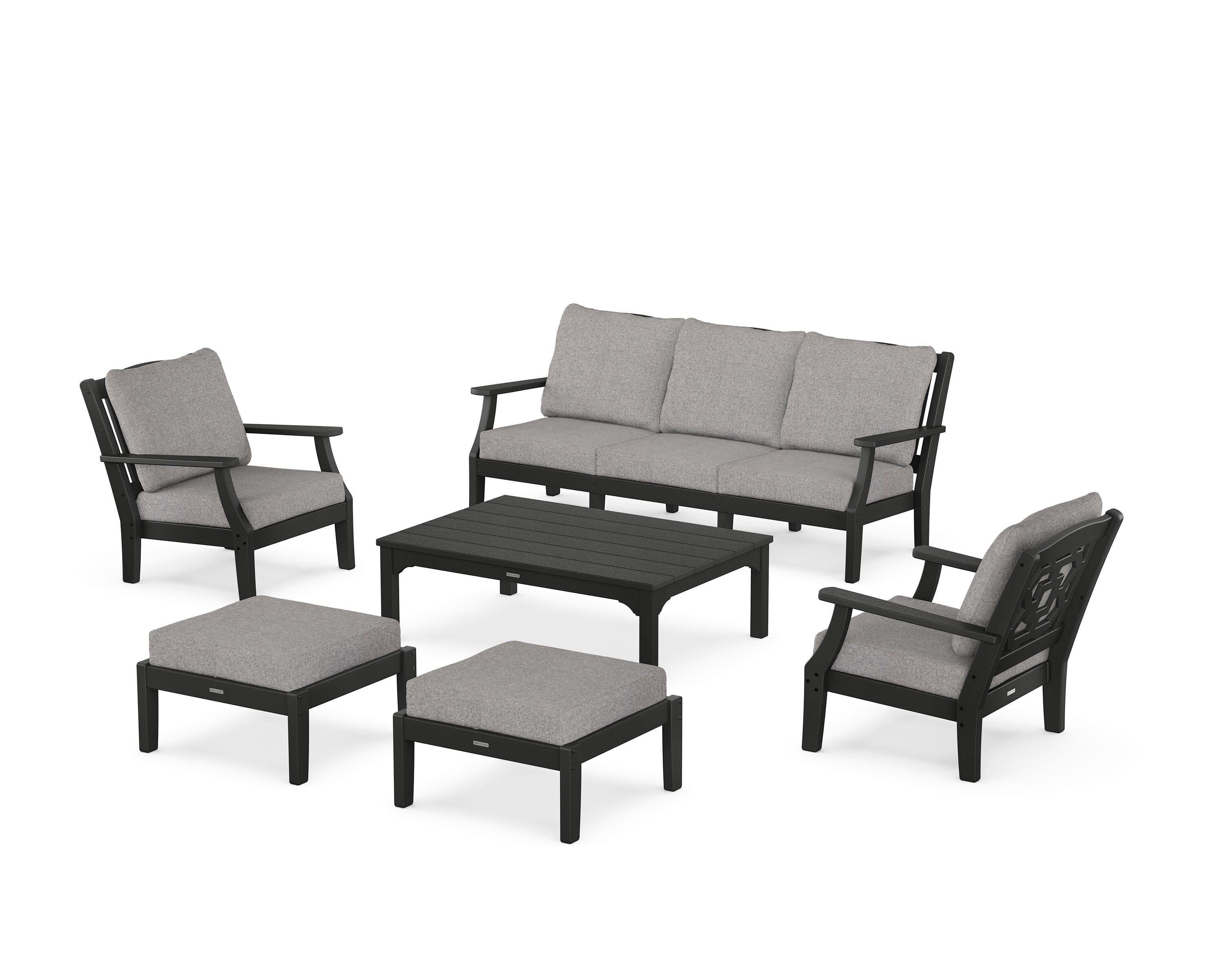 Martha Stewart by POLYWOOD® Chinoiserie 6-Piece Lounge Sofa Set in Black / Grey Mist