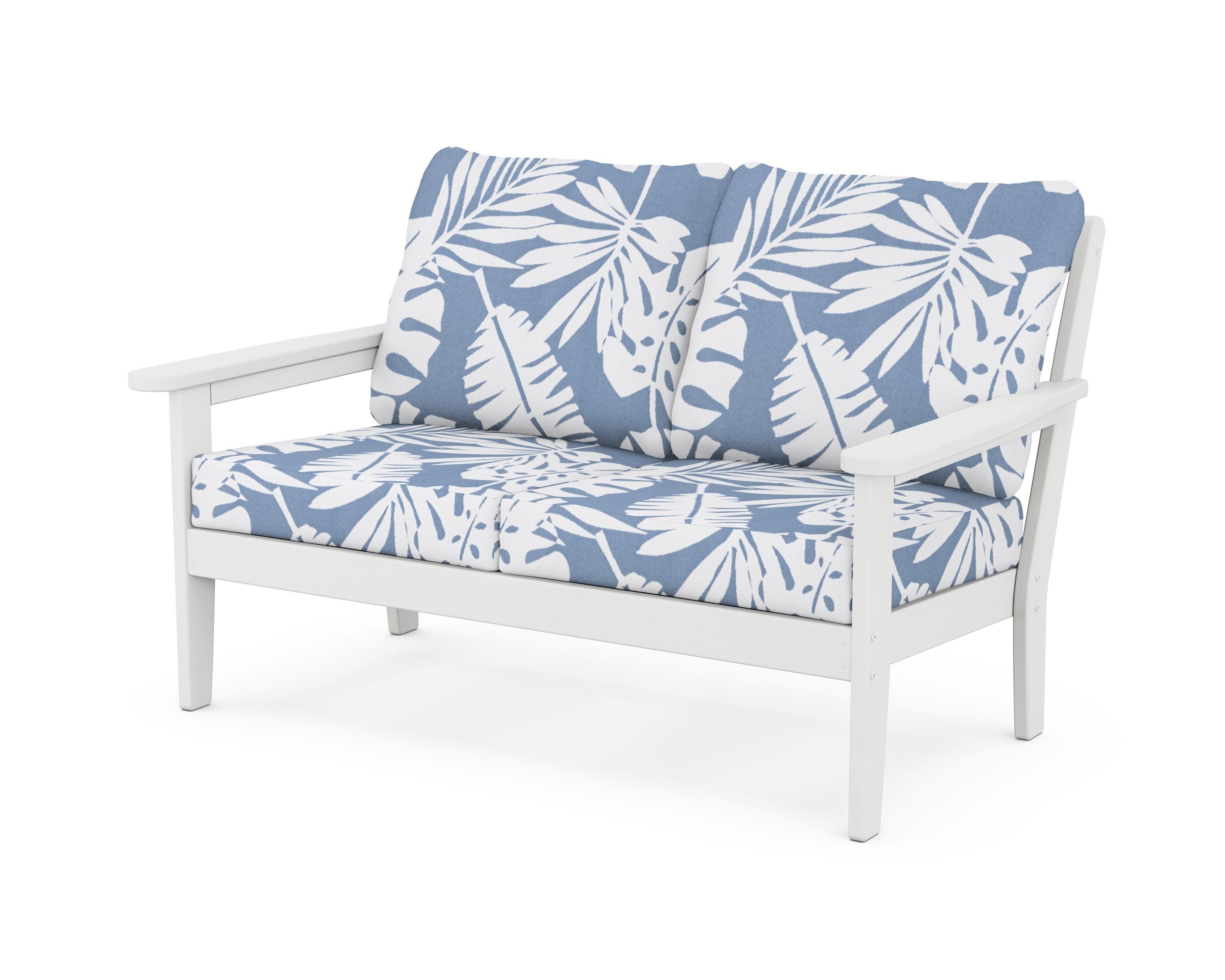 Country Living Cottage Deep Seating Loveseat in White / Leaf Sky Blue