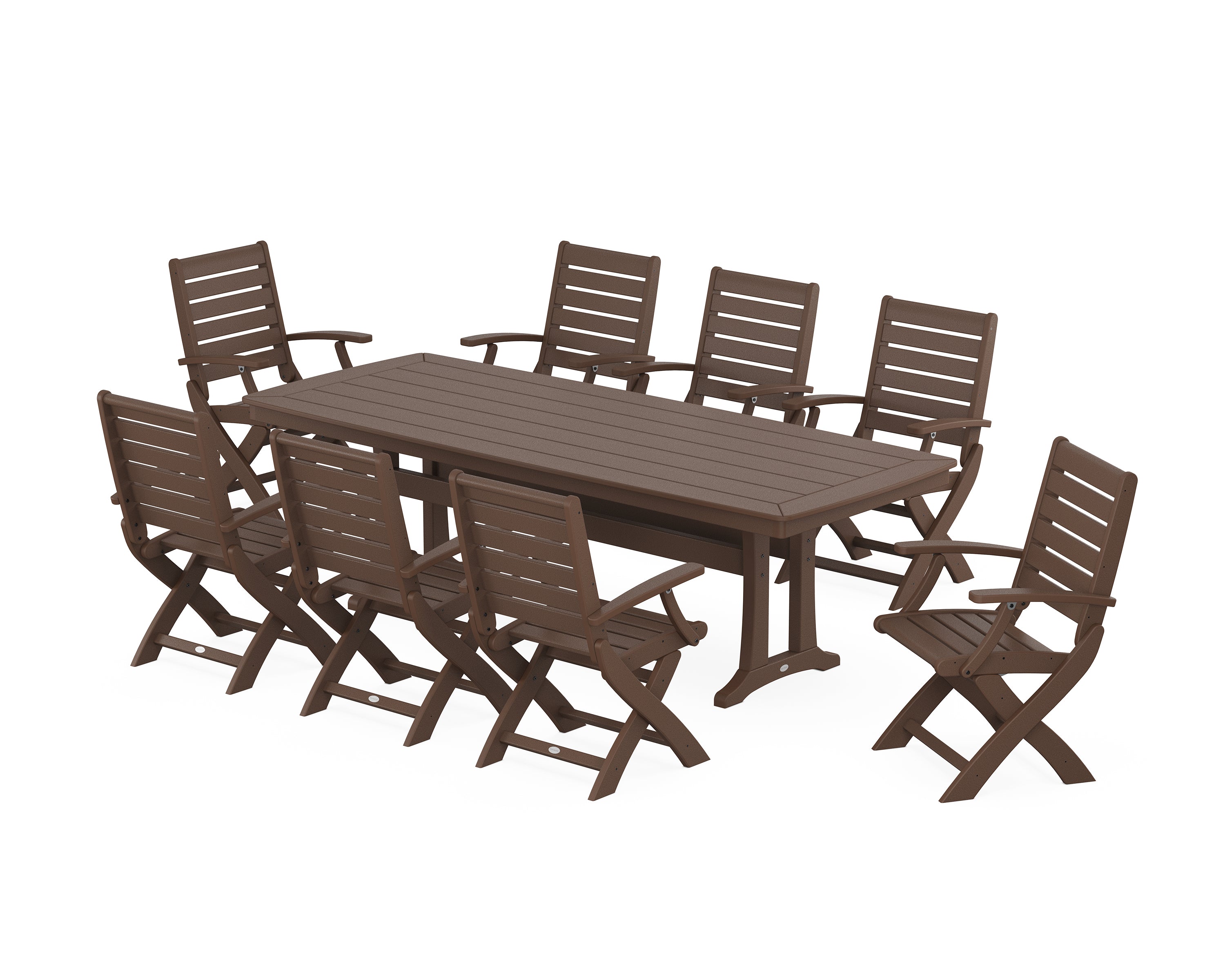 POLYWOOD® Signature Folding 9-Piece Dining Set with Trestle Legs in Mahogany
