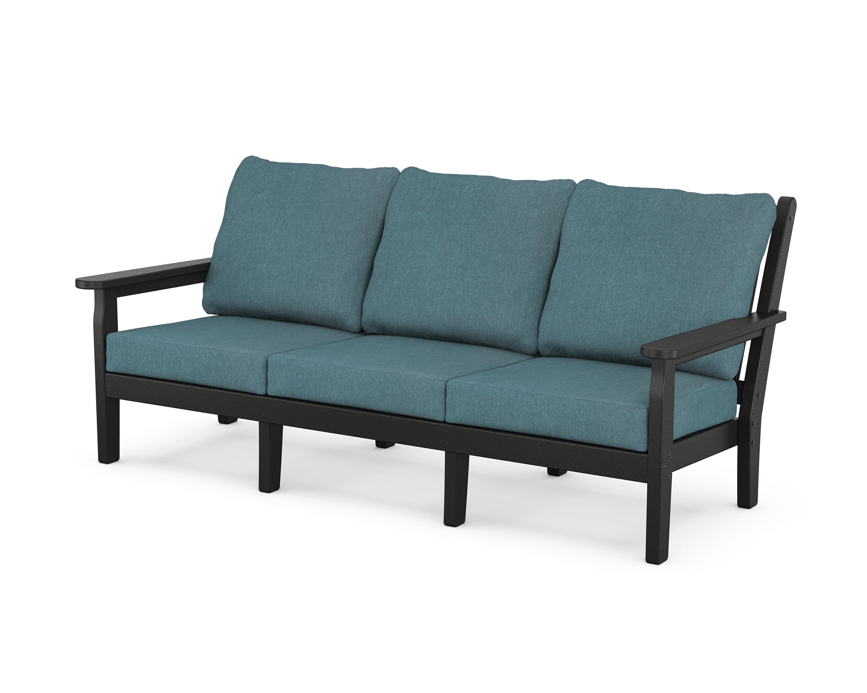 POLYWOOD® Chippendale Deep Seating Sofa in Black / Ocean Teal