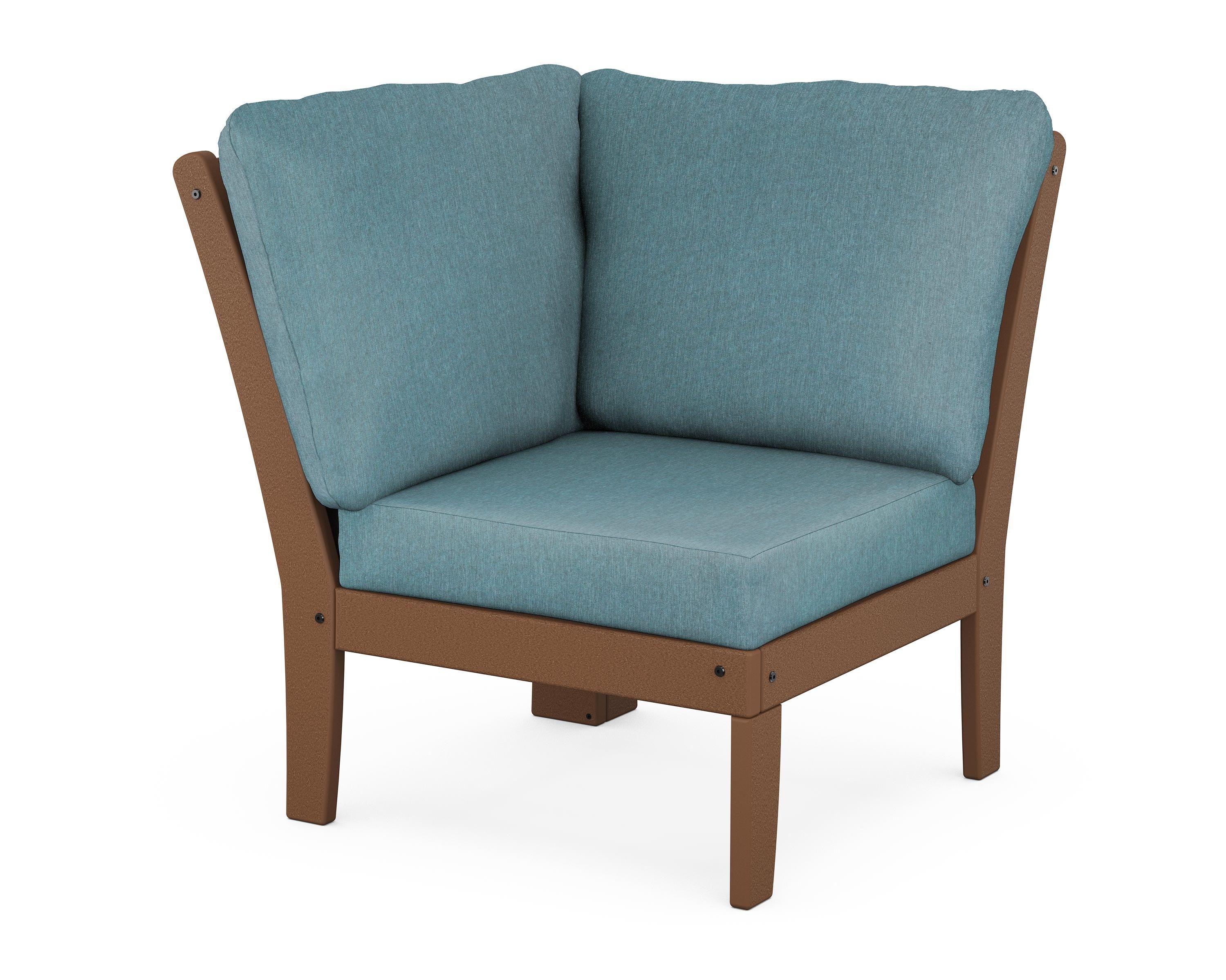 POLYWOOD® Braxton Modular Corner Chair in Teak / Ocean Teal