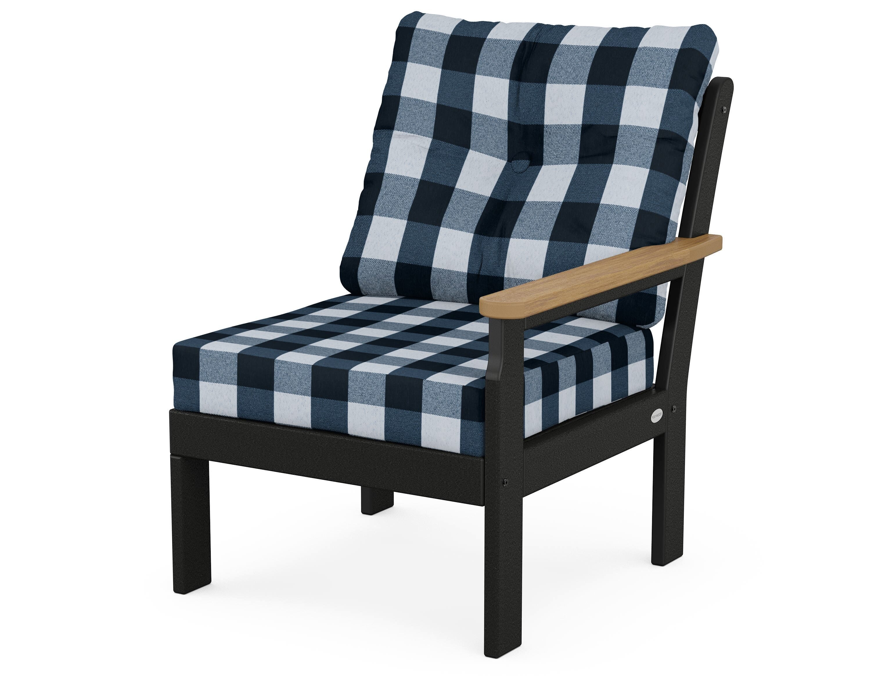 POLYWOOD® Vineyard Modular Right Arm Chair in Black / Natural / Buffalo Plaid Marine Indigo