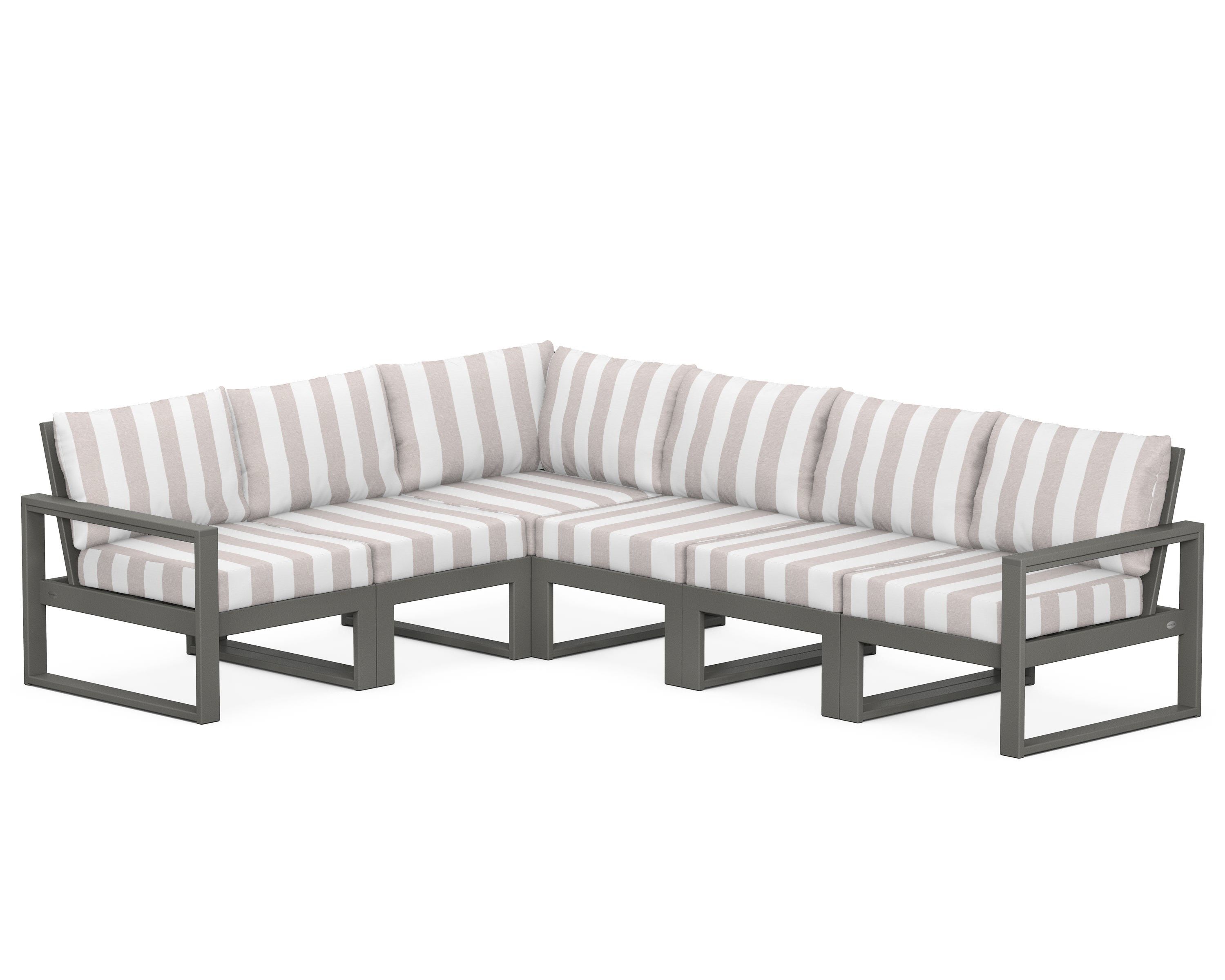 POLYWOOD® EDGE 6-Piece Modular Deep Seating Set in Slate Grey / Cabana Stripe Dune Burlap
