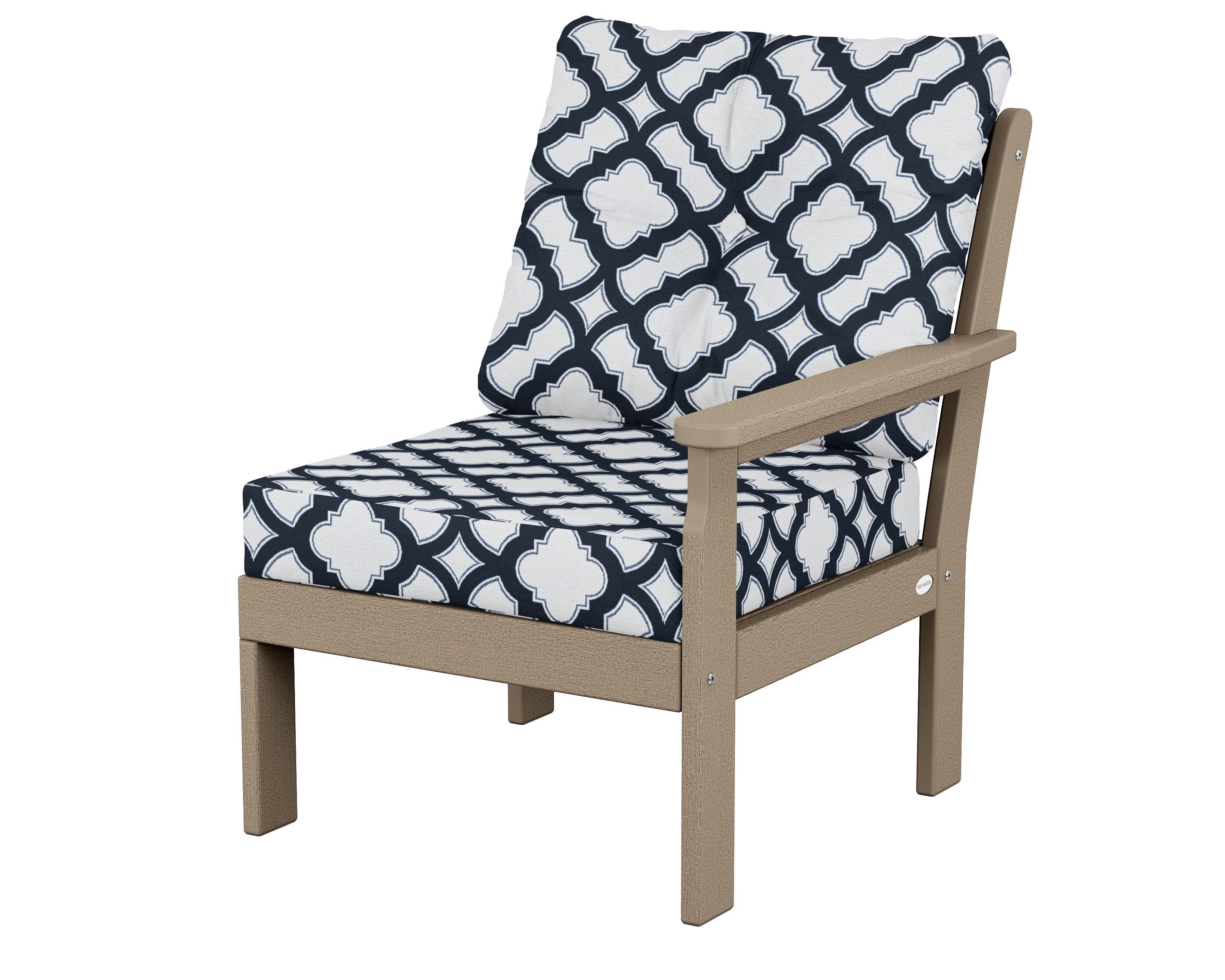 POLYWOOD® Vineyard Modular Right Arm Chair in Vintage Sahara / Trellis Marine Indigo